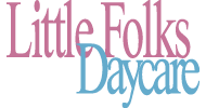 Logo for Little Folks Daycare with purple and blue text.