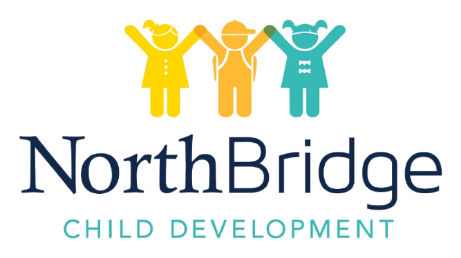 Logo for NorthBridge Child Development featuring three colorful cartoon children holding hands