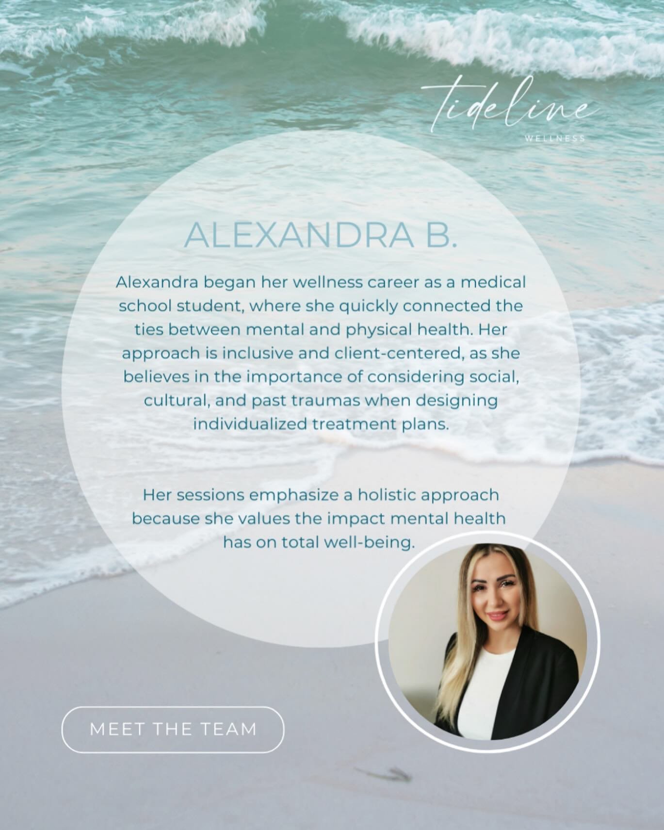 Introducing Alexandra 🎉

Alexandra Berca is a dedicated and compassionate counsellor who empowers her clients to dive into their inner light as they navigate their path to growth. Her approach is inclusive and client-centered, as she believes in the