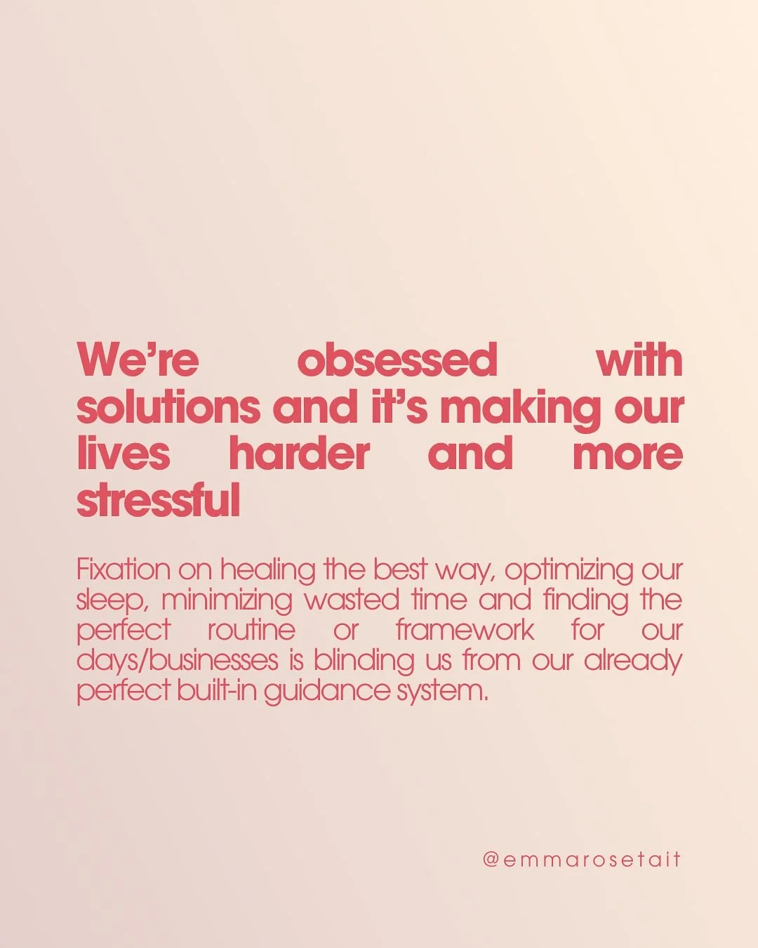 unpopular opinion: our obsession with healing, growth, and self love is just another addiction to stress and fear of slowing down and trusting ourselves to live and lead our own lives. 

Stop tracking your sleep, stop restricting your eating windows,