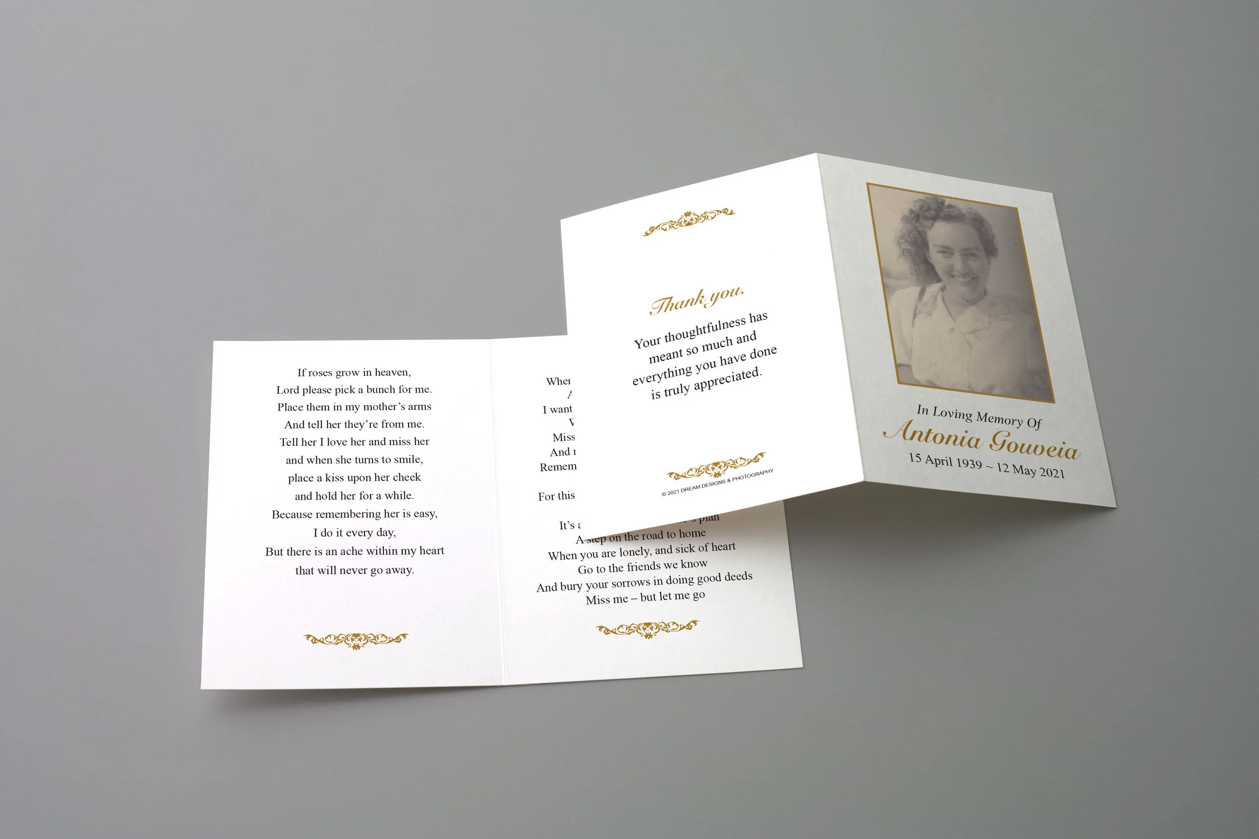 Memorial A7 Card Design 16 Vintage Gold