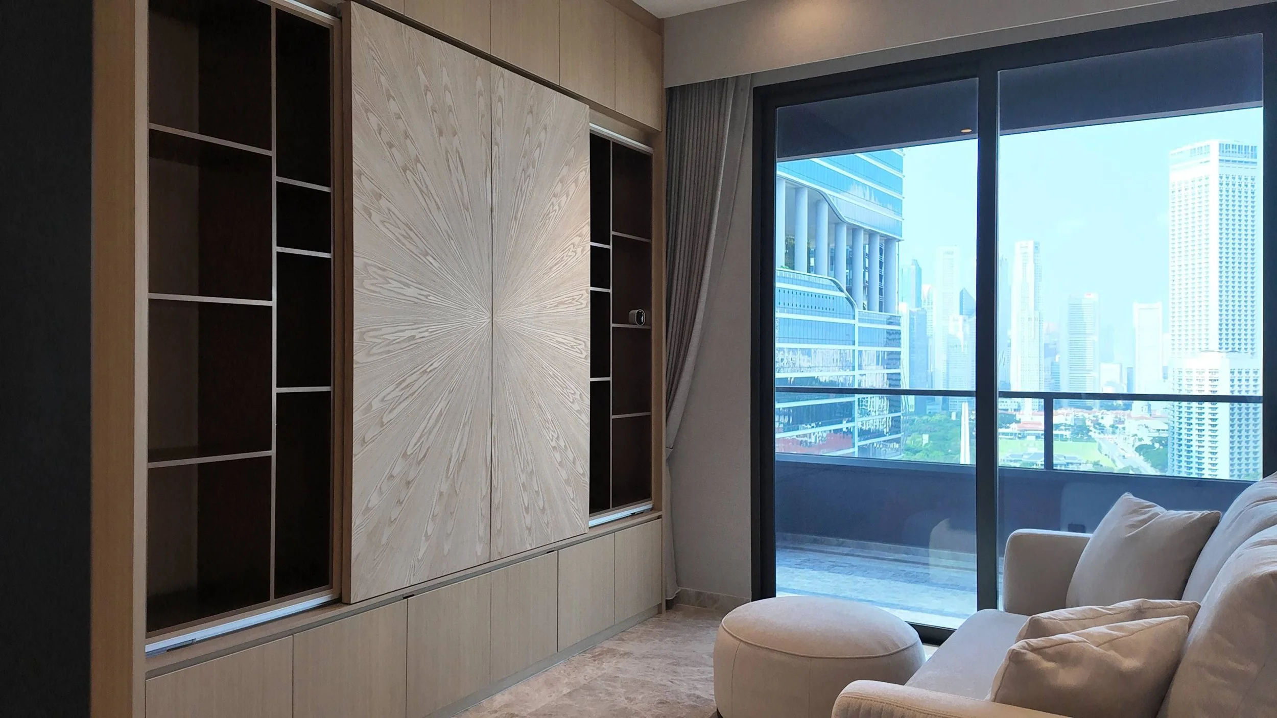 Children bedroom design in Midtown Modern condo with playful yet practical layout, built-in storage and comfortable study area
