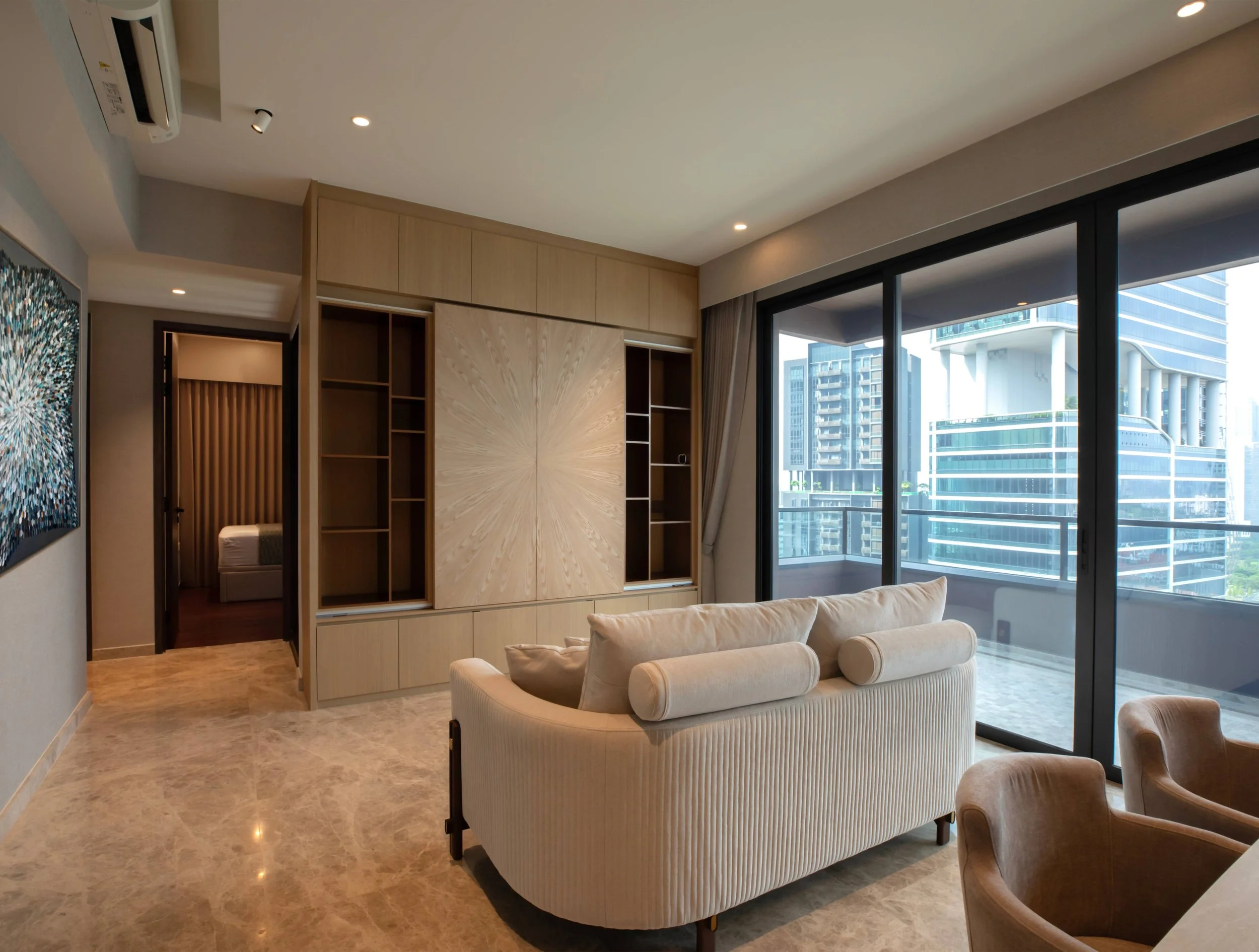 Modern living room design at Midtown Modern Singapore featuring clean lines, soft lighting and a well-planned layout for comfortable everyday living
