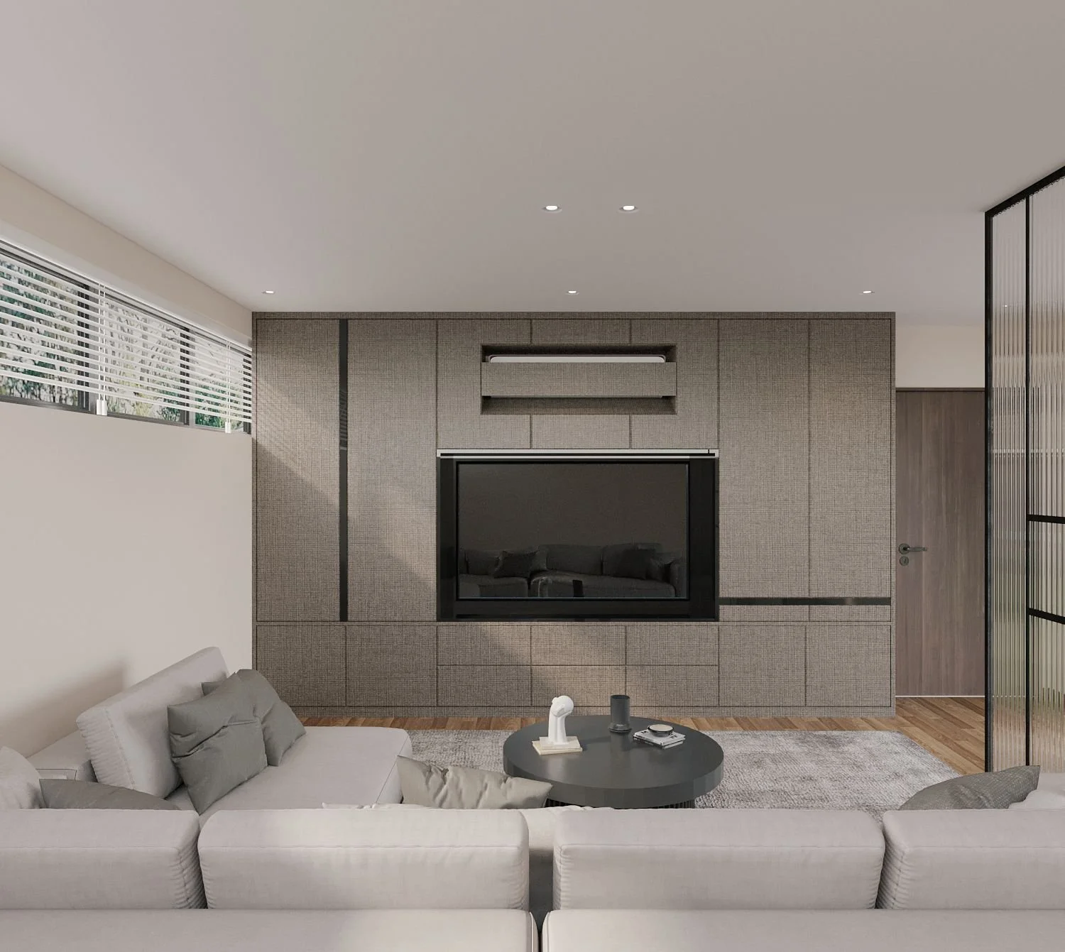 Luxury entertainment room at Sunset Hill Singapore featuring bespoke karaoke lounge, ambient lighting, plush seating, and designer media space crafted for private hosting and family entertainment in a modern landed residence.