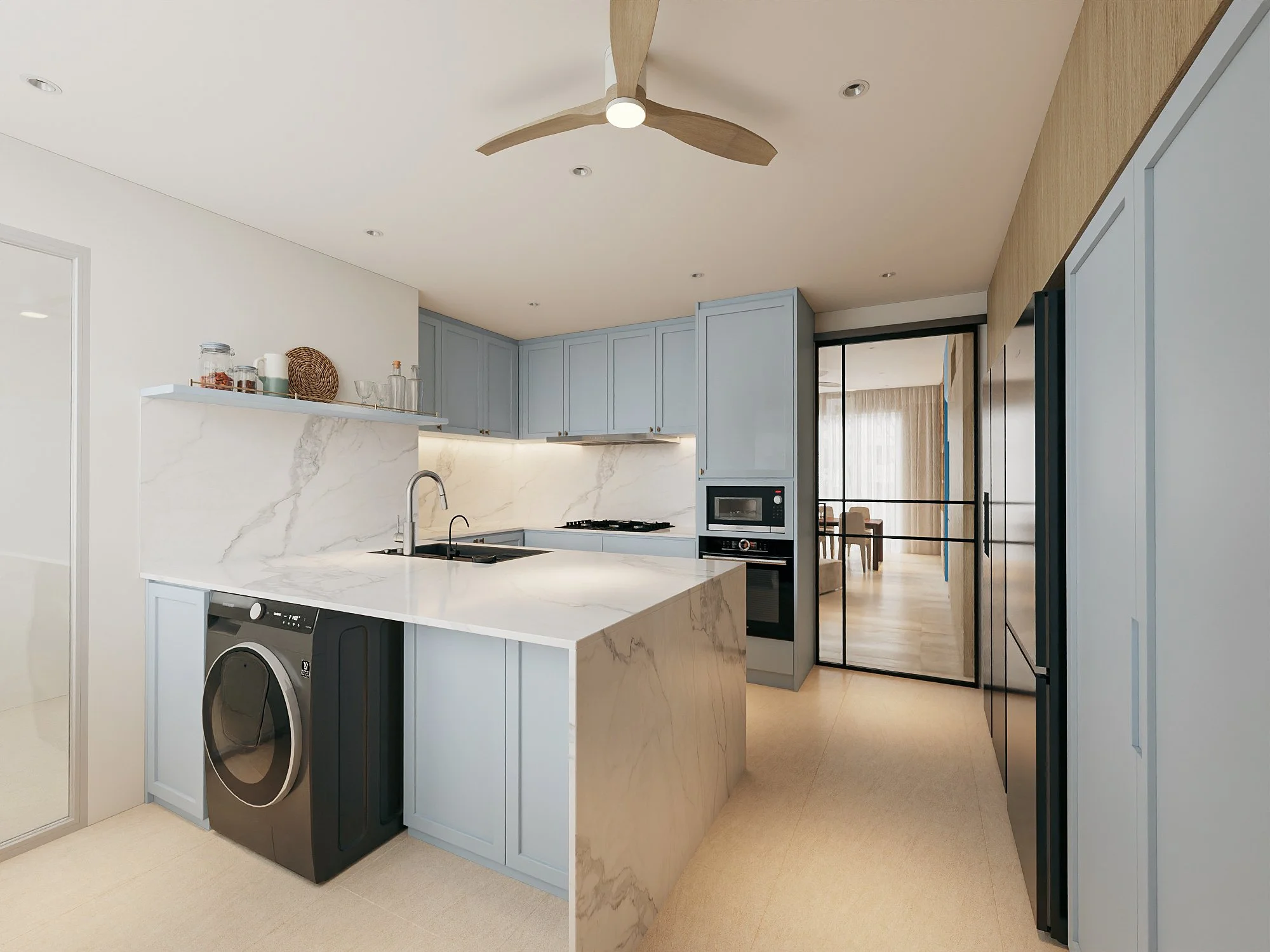 Modern coastal kitchen at Keppel Bay Singapore featuring clean lines, functional layout and refined luxury finishes inspired by seaside living