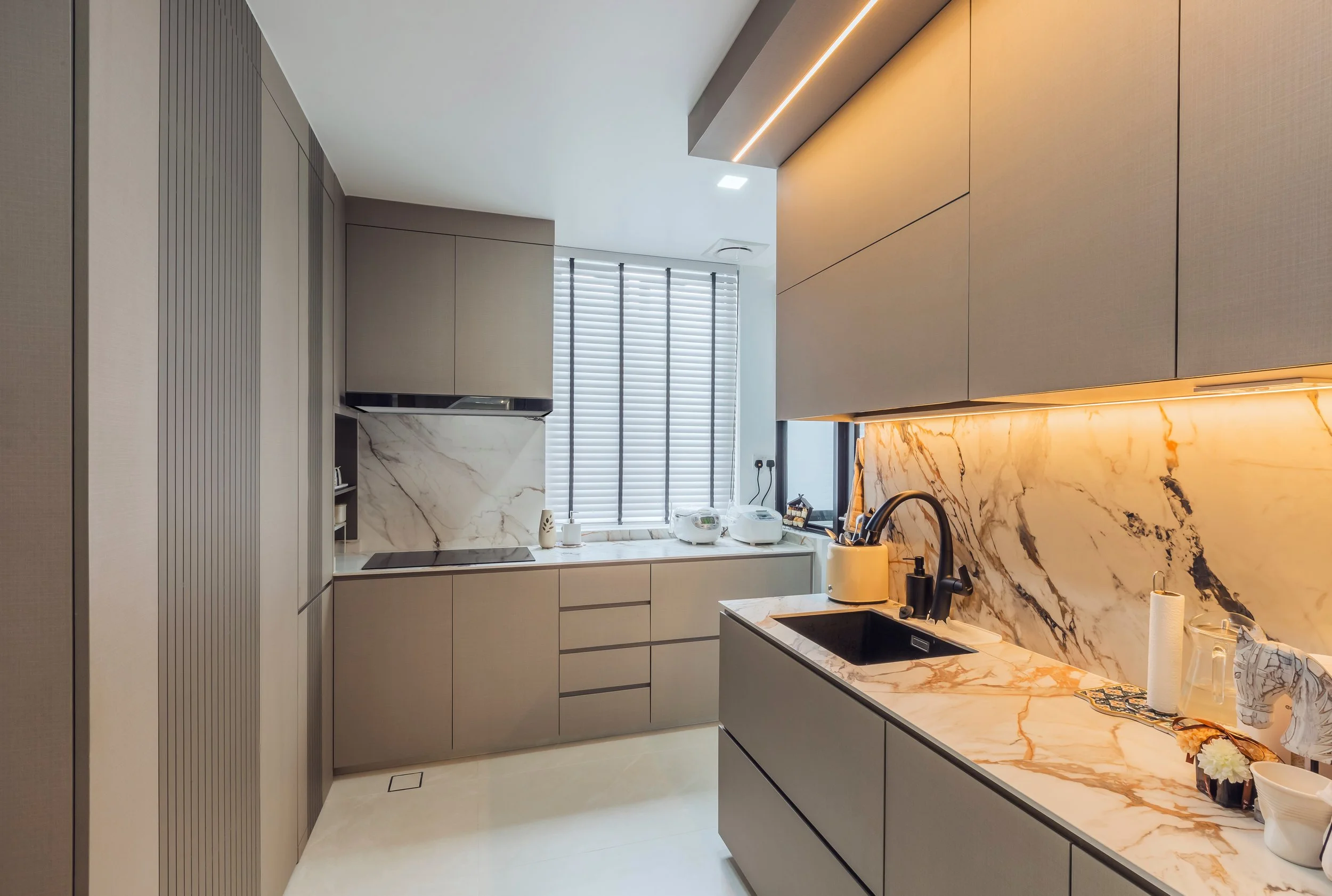 Modern European kitchen in Sin Ming Bishan condo with clean lines, premium finishes and functional layout by Sketchworkdesignstyle Singapore