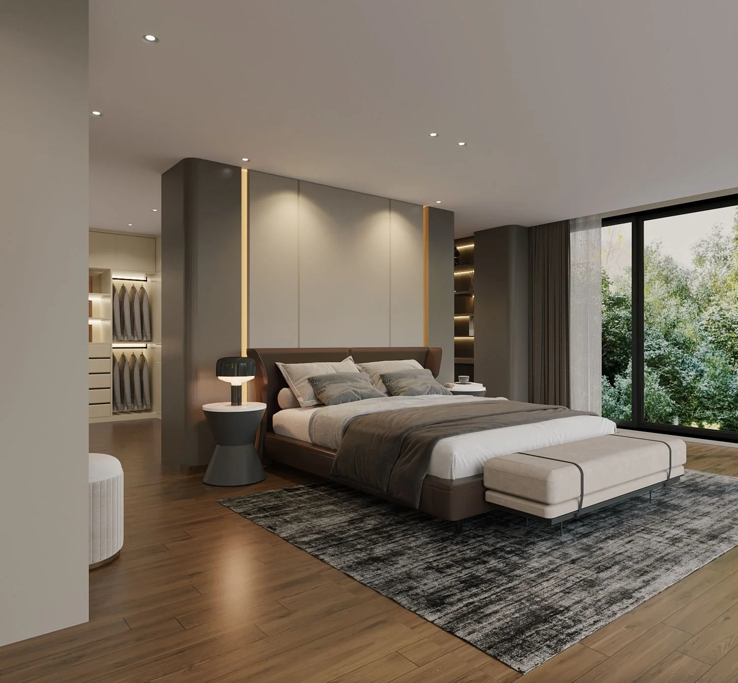 Master suite at Sunset Heights designed with calm tones, spacious layout and refined interior detailing