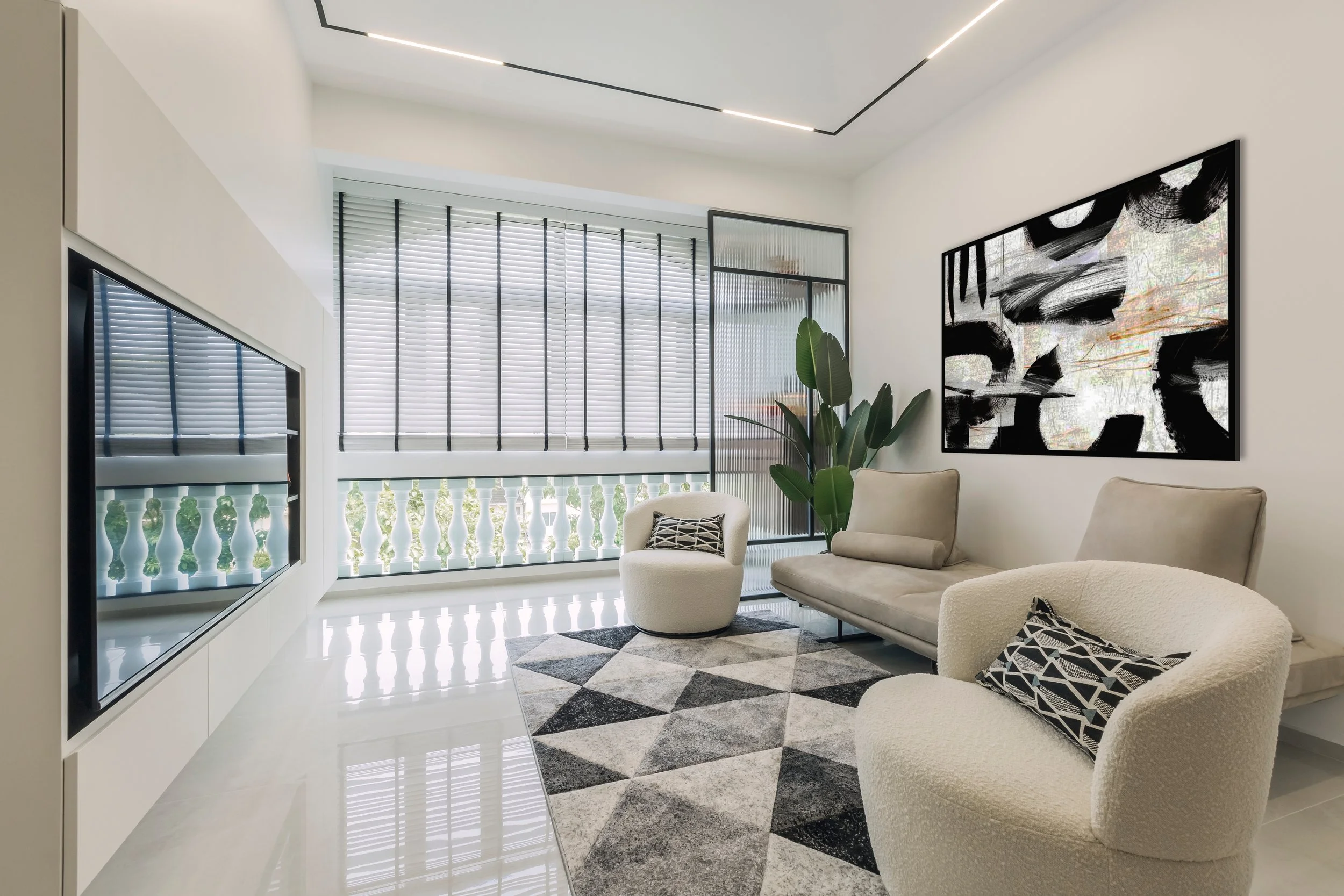 Luxury living room in Sin Ming Bishan condo featuring modern European interior design, refined detailing and elegant spatial flow by Sketchworkdesignstyle Singapore