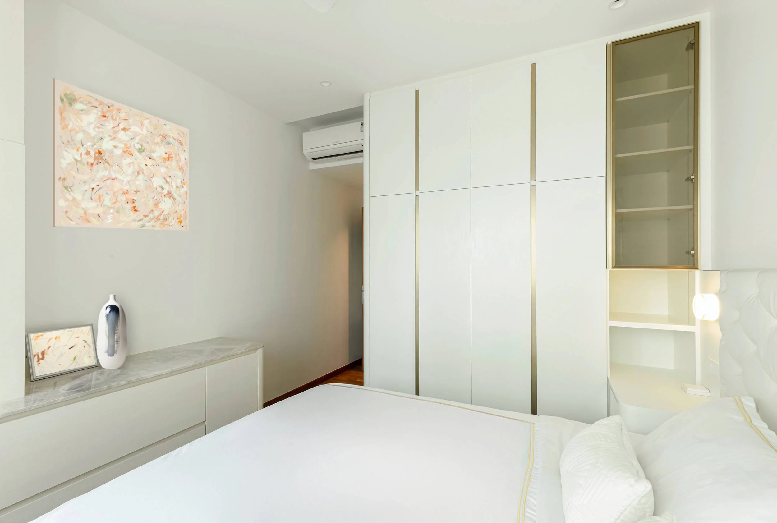 Elegant master bedroom at Sunglade Condo Singapore featuring refined finishes, layered lighting and a calm, restful environment