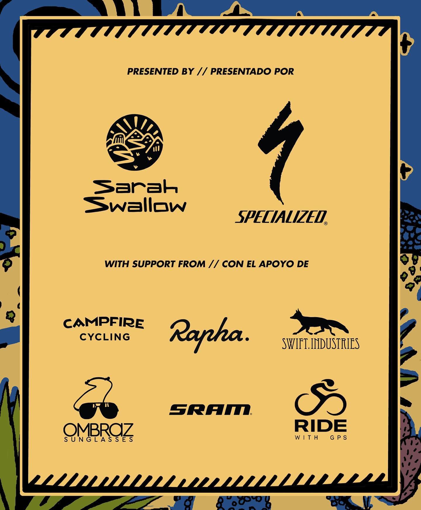 Industry partners are integral to #rutadeljefe .

The support from @iamspecialized , @campfirecycling , @ombraz , @rapha_n_america , @ridewithgps , @sramroad , and @swiftindustries cover many of the essential operating expenses that allow us to offer