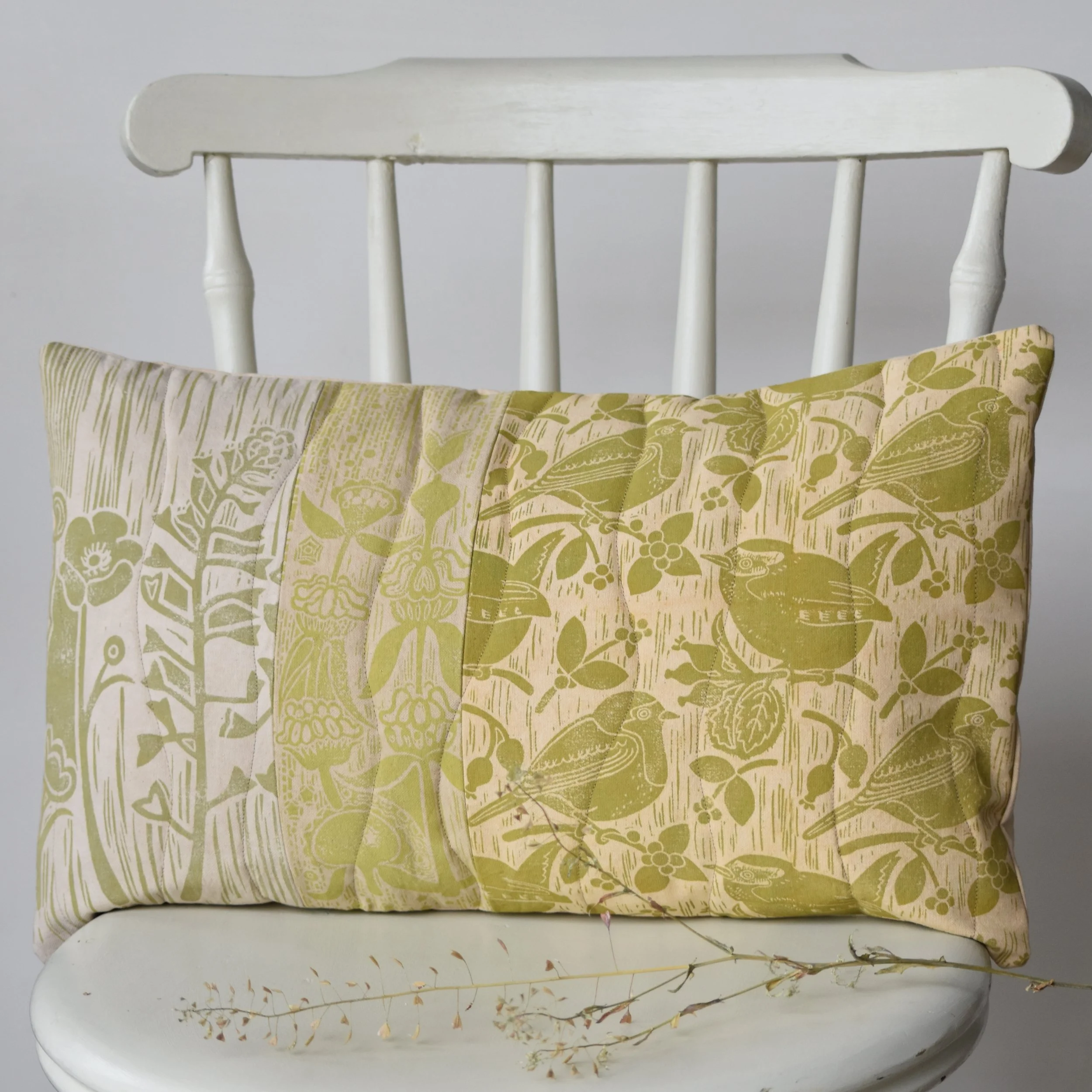 quilted cotton cushion - plant dyed patchwork