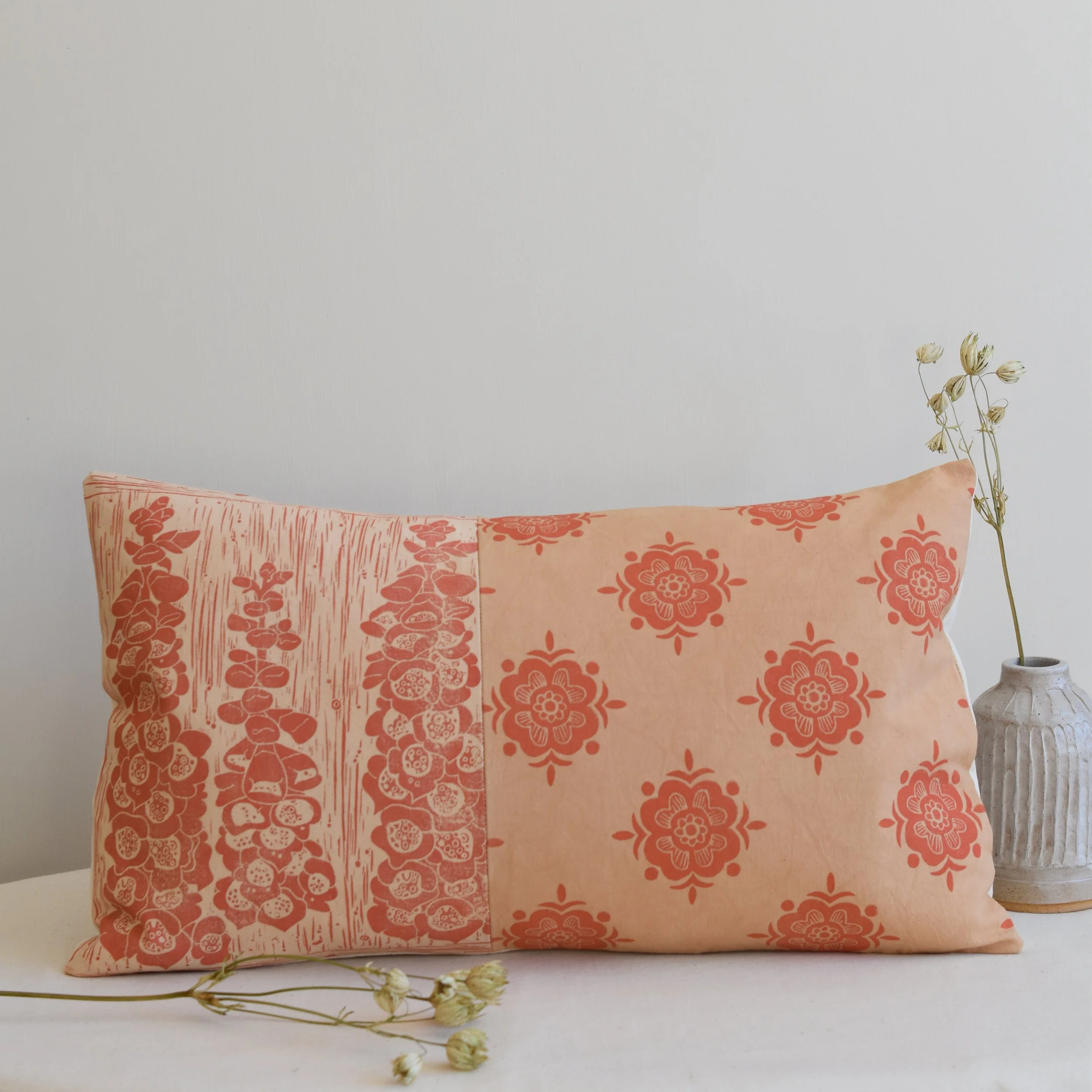 foxglove + speedwell plant dyed patchwork cushion