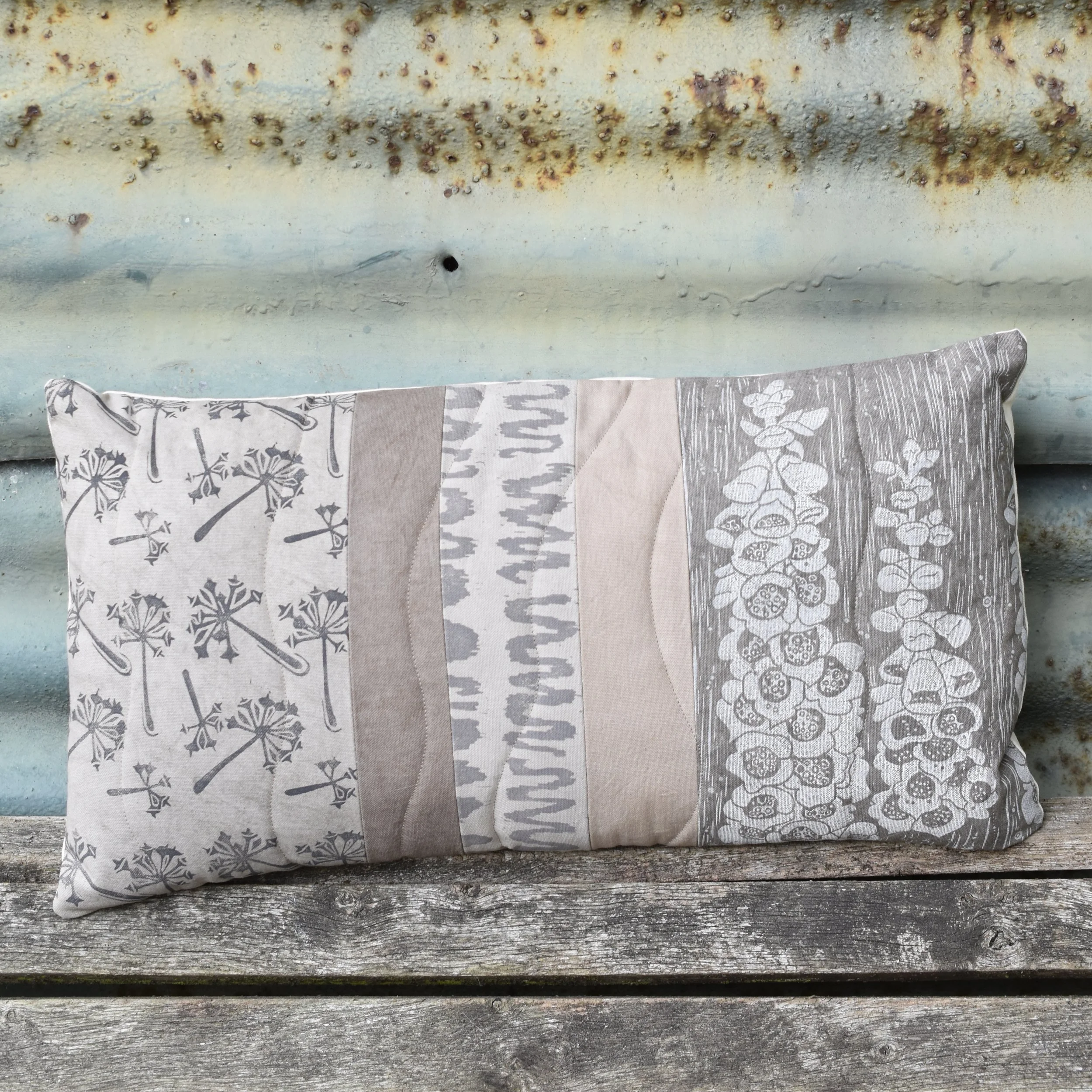 quilted + patchwork plant dyed cushion