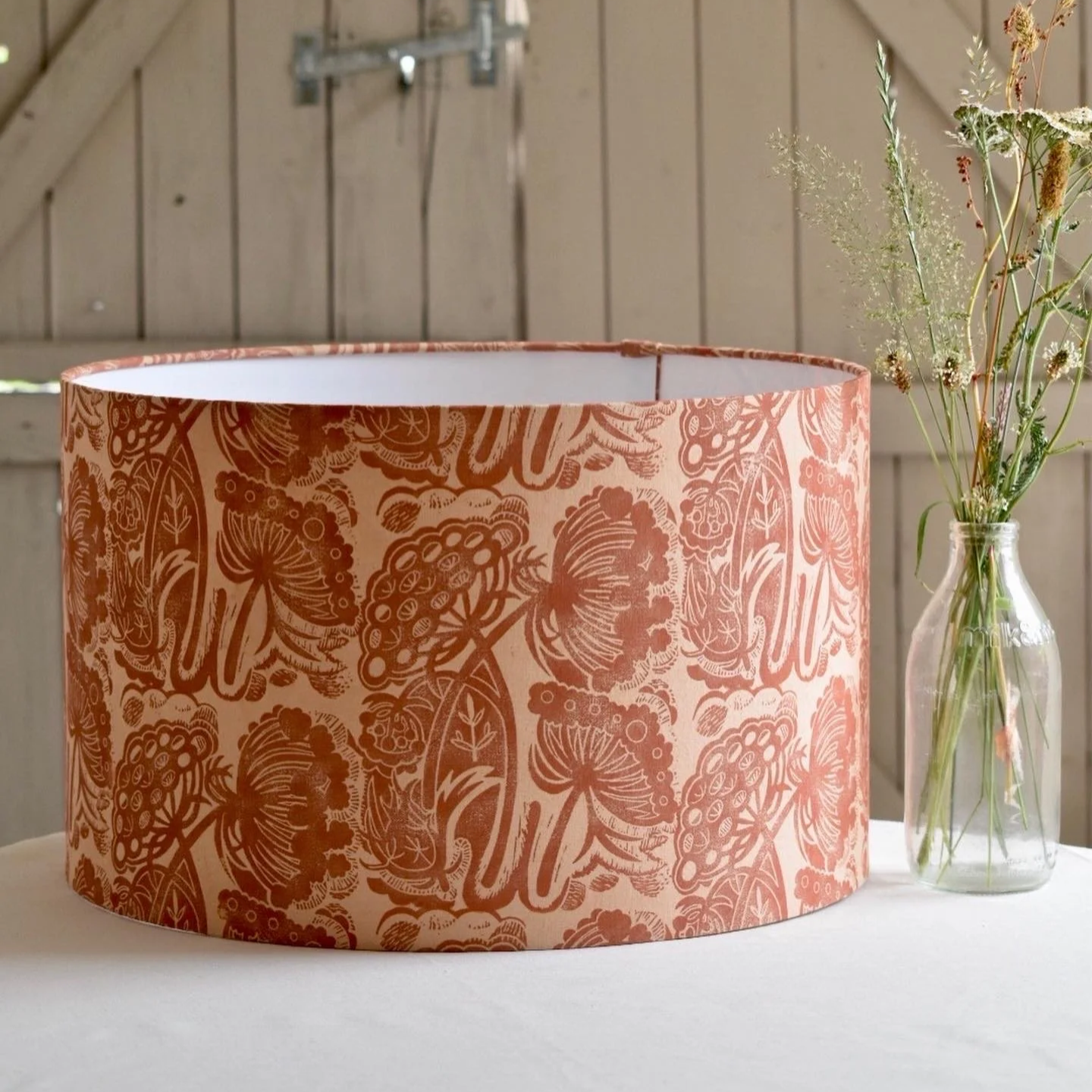 queen anne's lace - plant dyed cotton 40cm lampshade drum