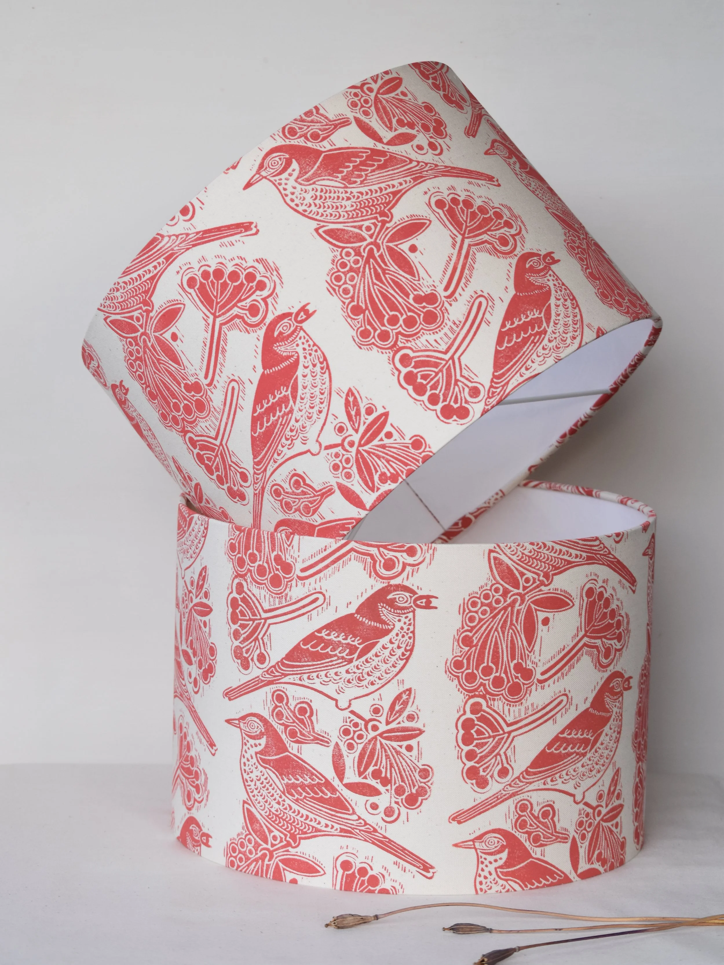 fieldfares - 30cm lampshade drums handprinted in an alternative colourway