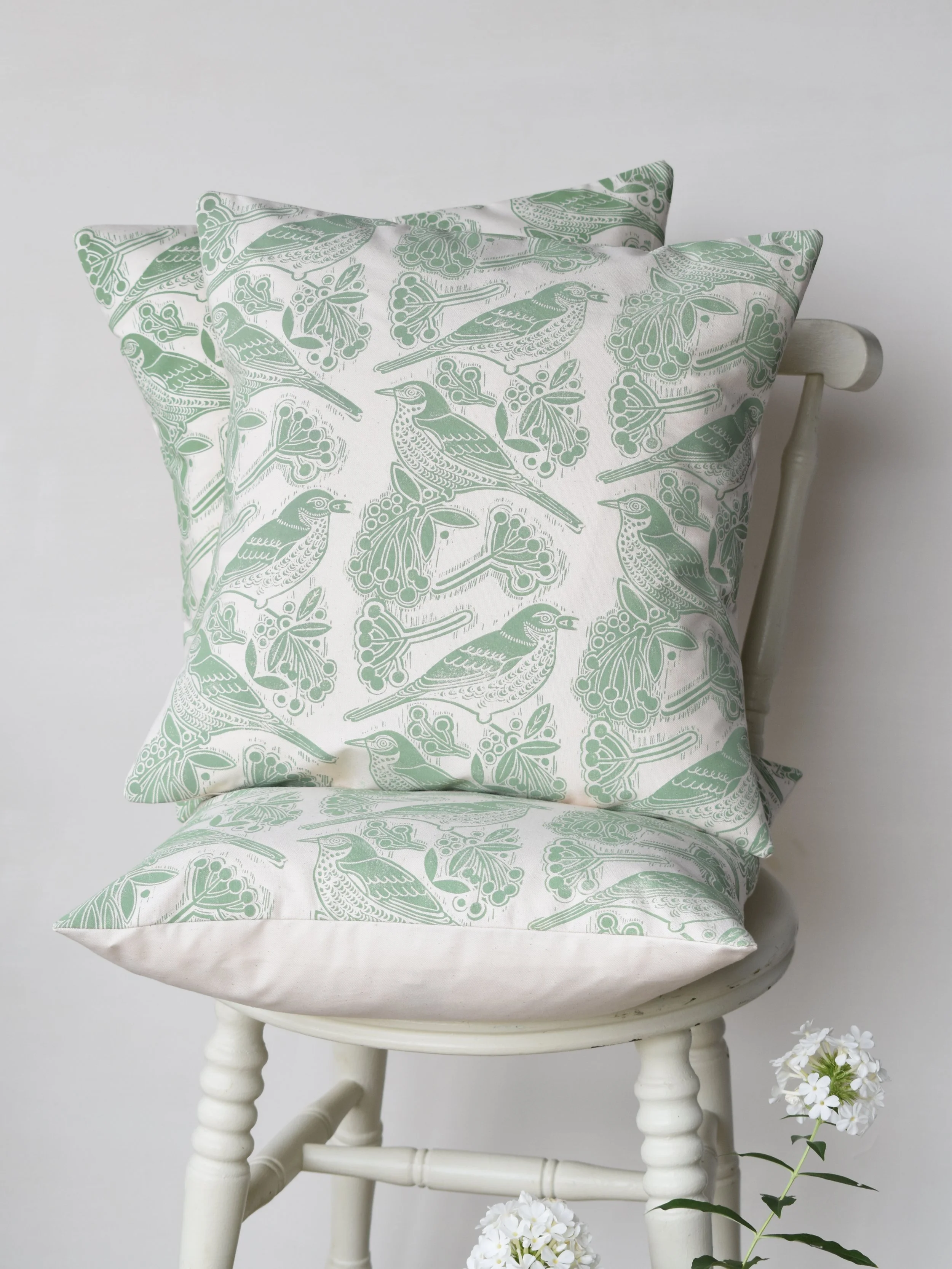 fieldfares - cotton cushions hand printed in a custom colourway