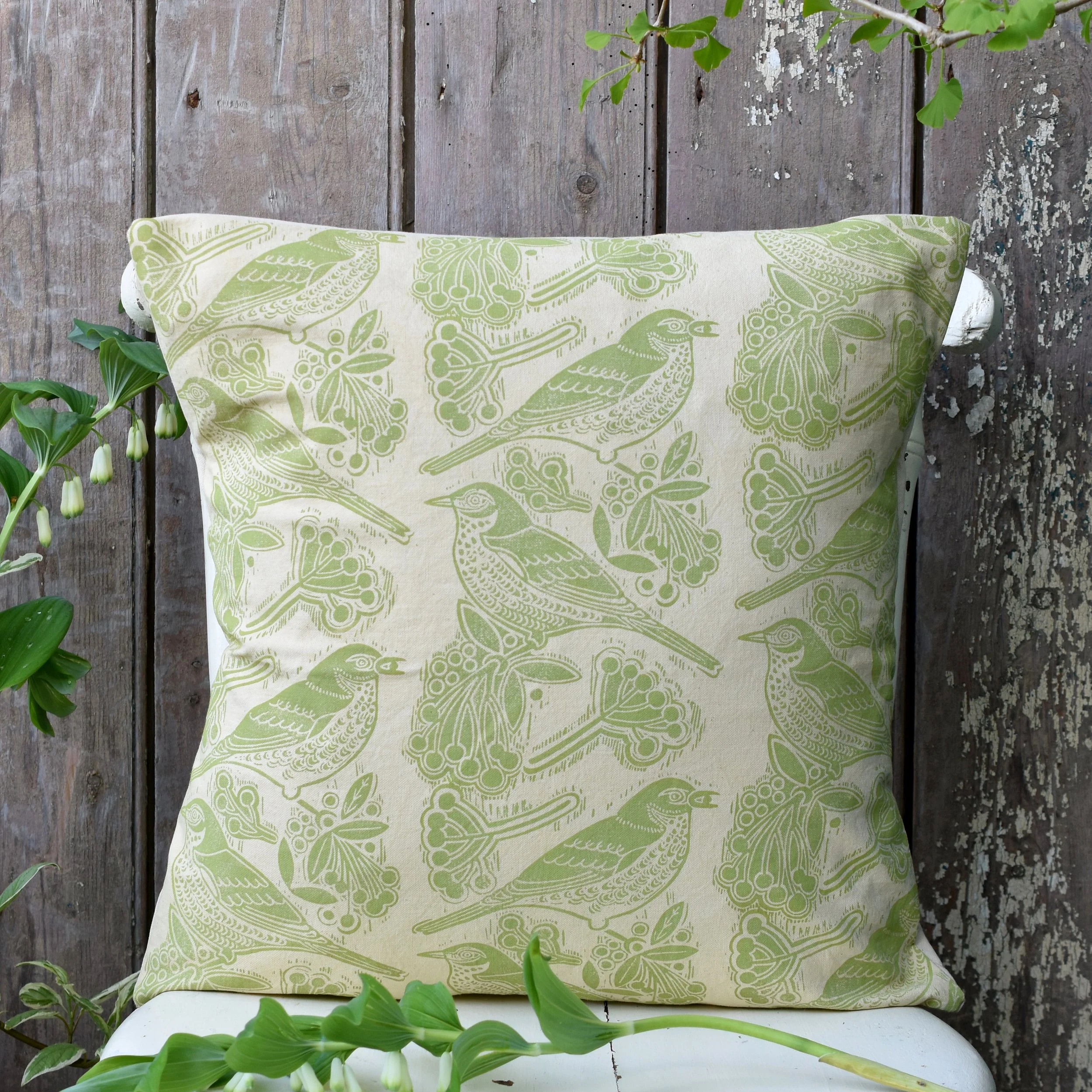Fieldfares - Plant Dyed + Block Printed Cotton Cushion