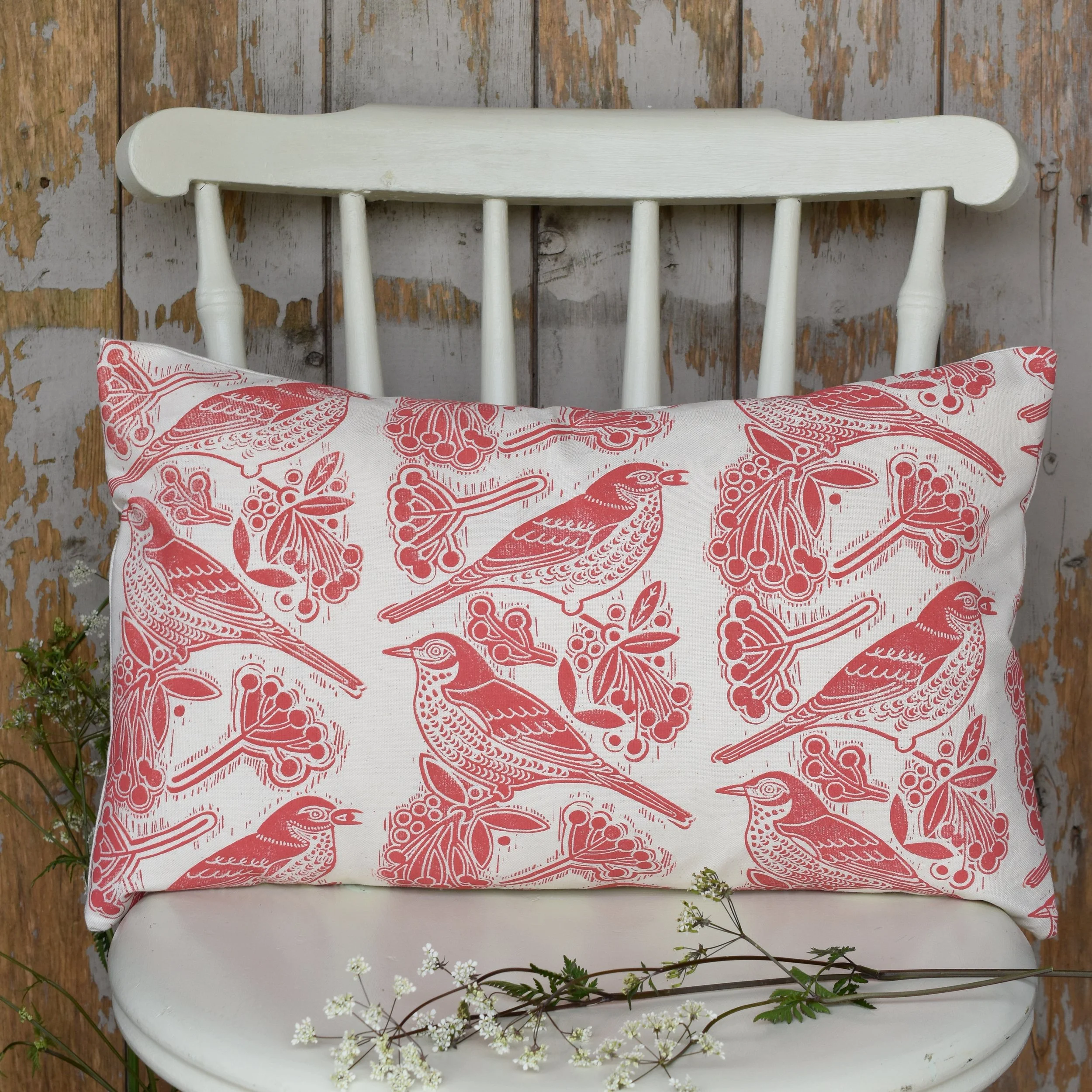 Fieldfares - Block Printed Cotton Cushion