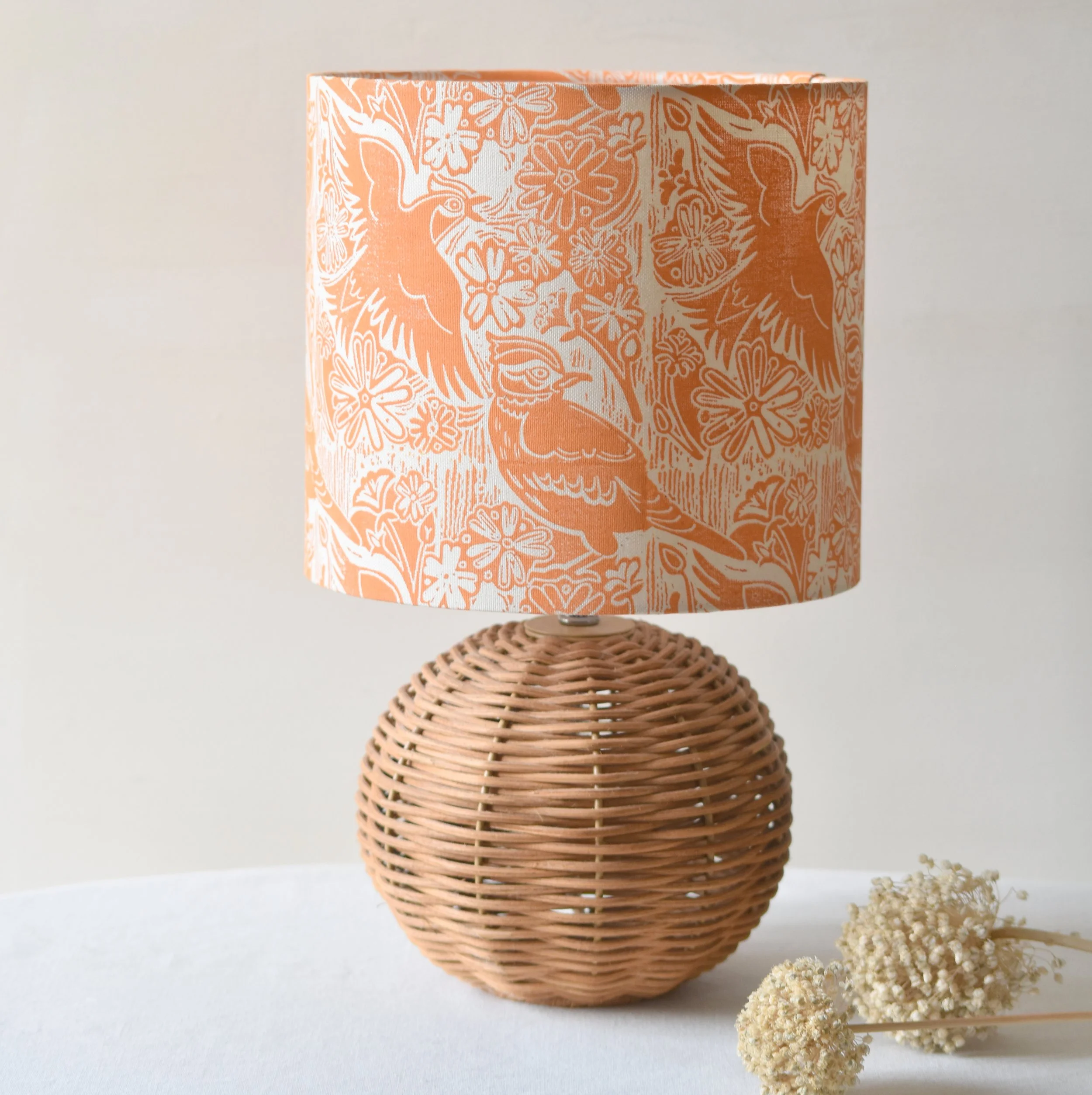 Skylarks + Stitchwort - Block Printed Lampshade