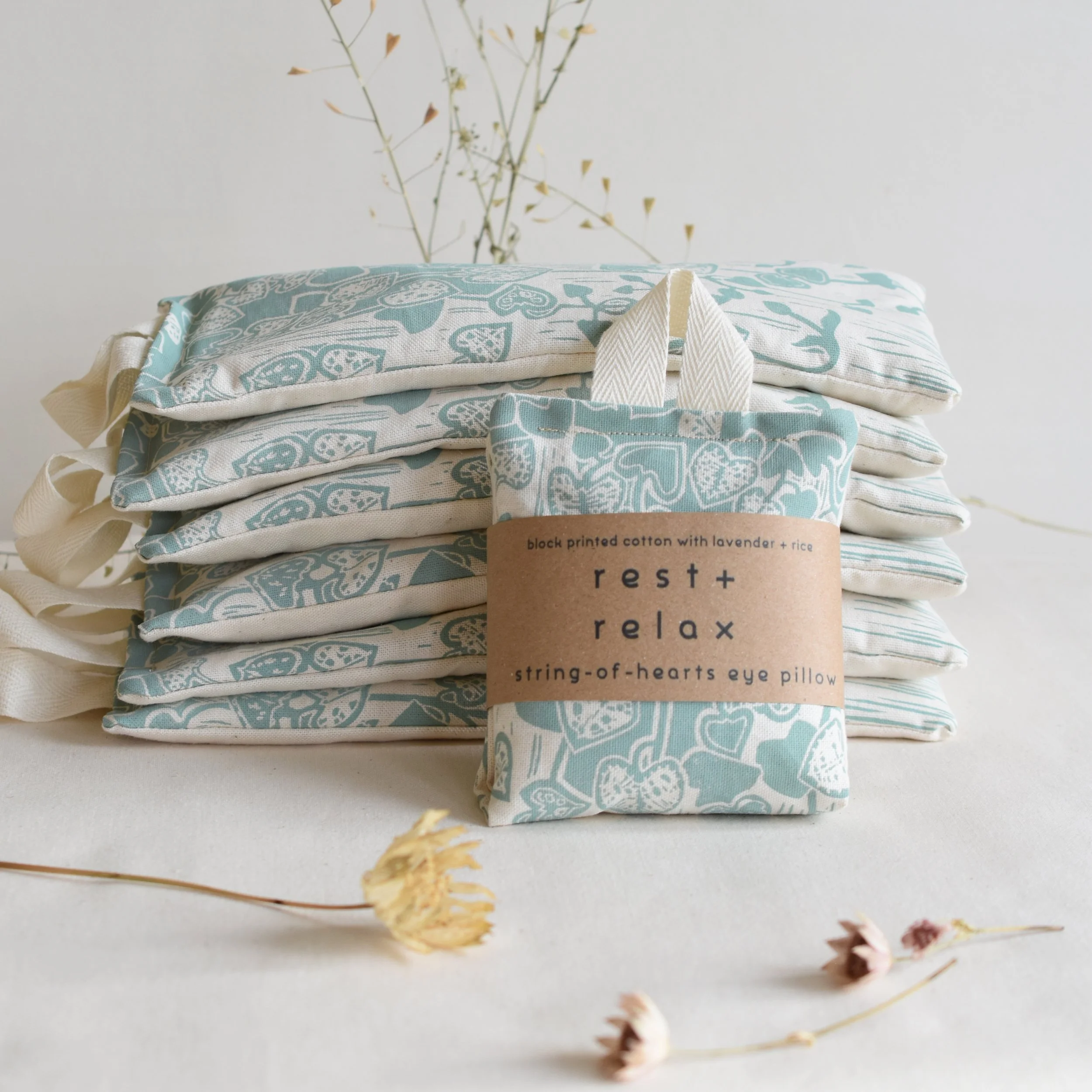 String Of Hearts - Block Printed Cotton Eye Pillow