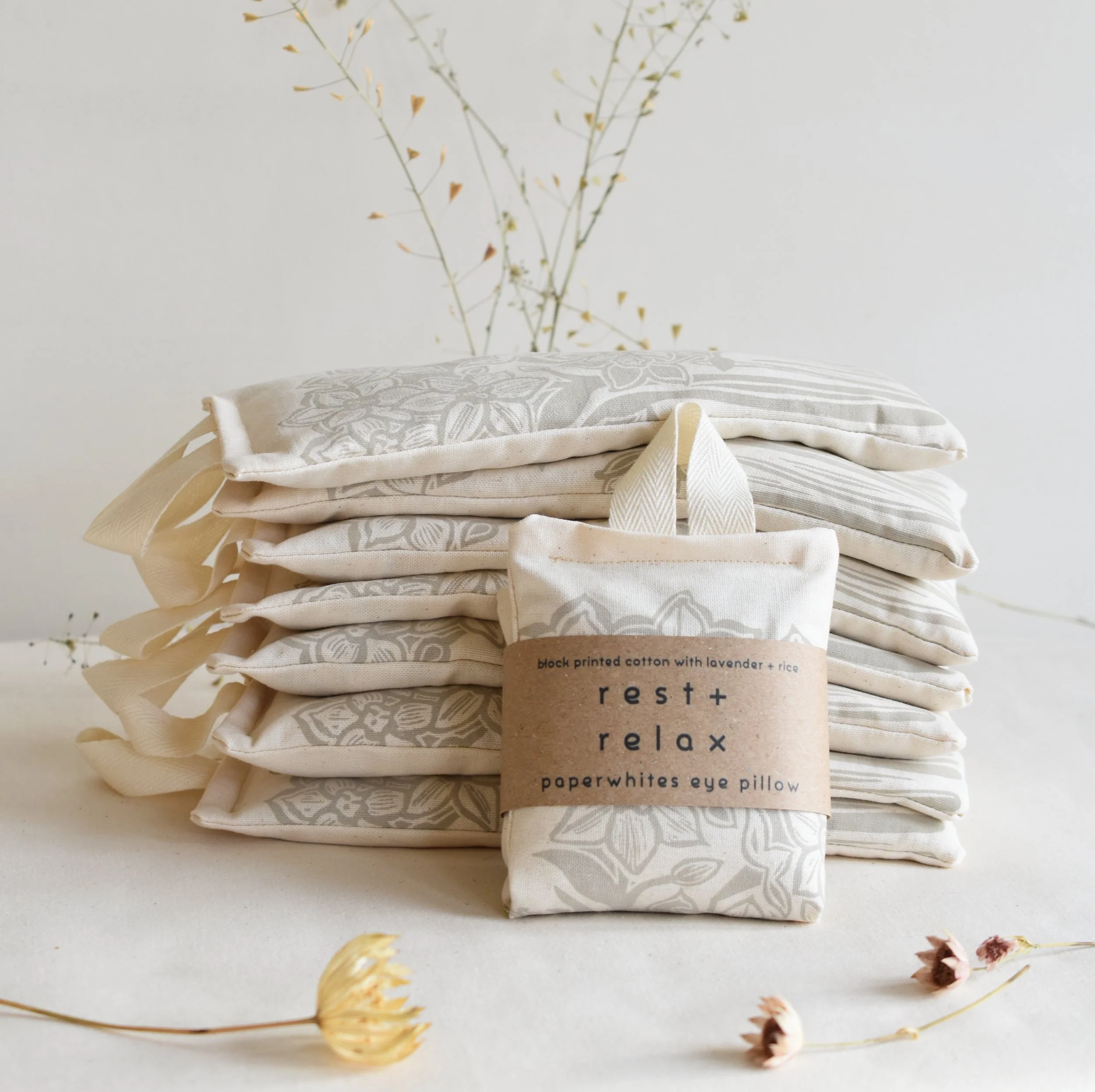 Paperwhites - Block Printed Cotton Eye Pillow