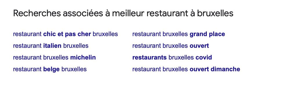 Recherches associés à "restaurant à Bruxelles" dans Google