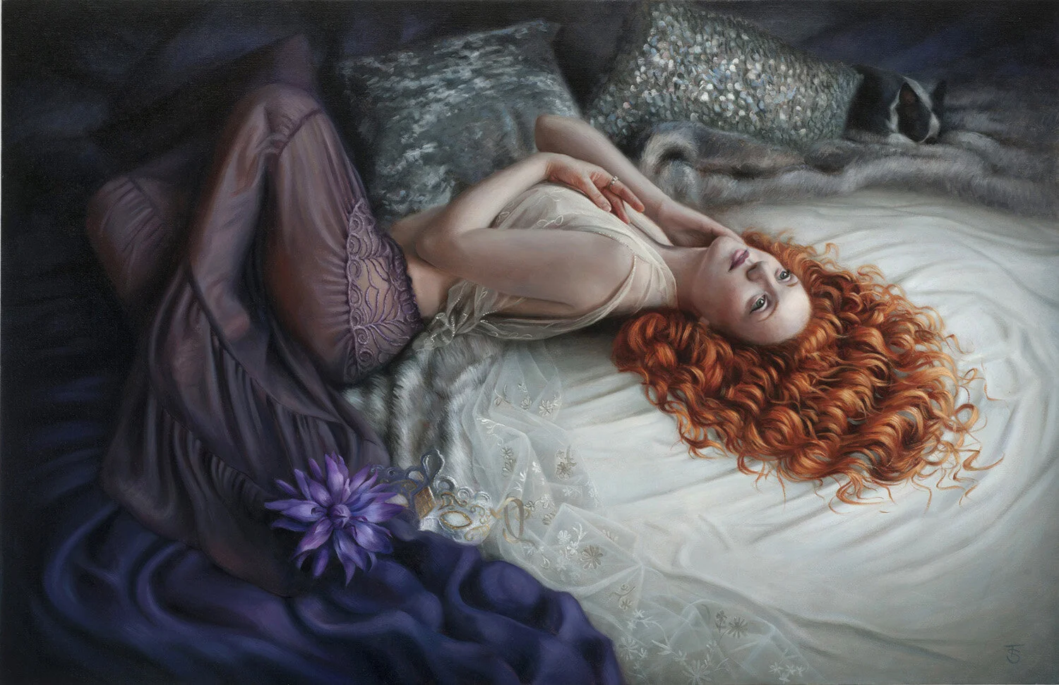 Red haired woman reclining