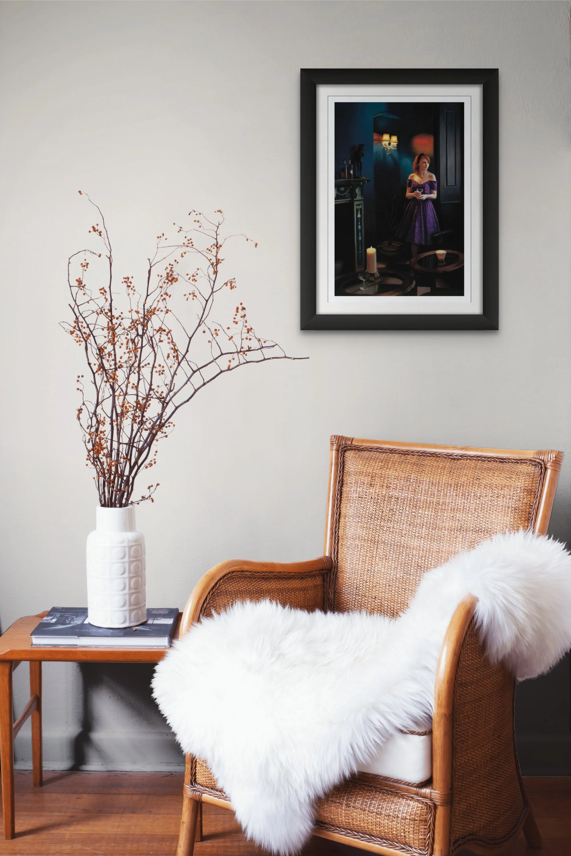 Framed figurative art print by Tina Spratt displayed in a contemporary interior