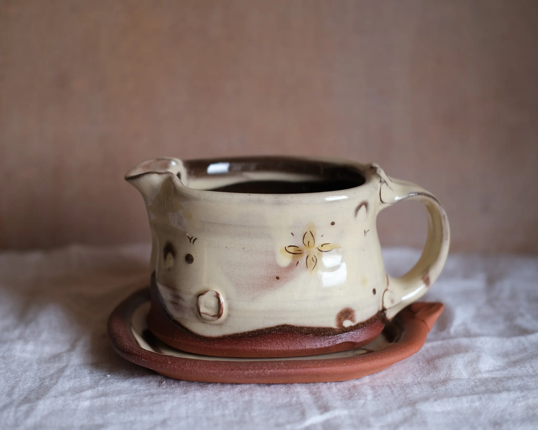 Medieval Sprig Gravy Jug and Saucer