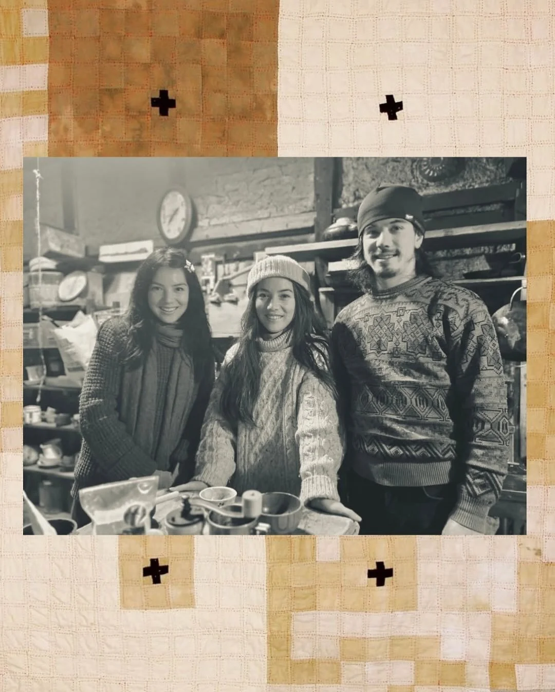 Made of same blood and loam,
mirrors of shared origins,
built-in companions of this life time

A rare photo of us three 🪲🪲🪲

(Background: Dear Earth Quilt by Judy Martin)