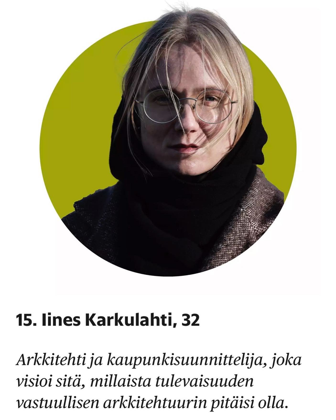 Our Iines was interviewed by @ainoainoaino for @helsinginsanomat as part of the &ldquo;35 under 35&rdquo; article.

&rdquo;
What are you proud of? 
We founded Vapaa Collective in 2019 to study the current state and potential futures of being an archi