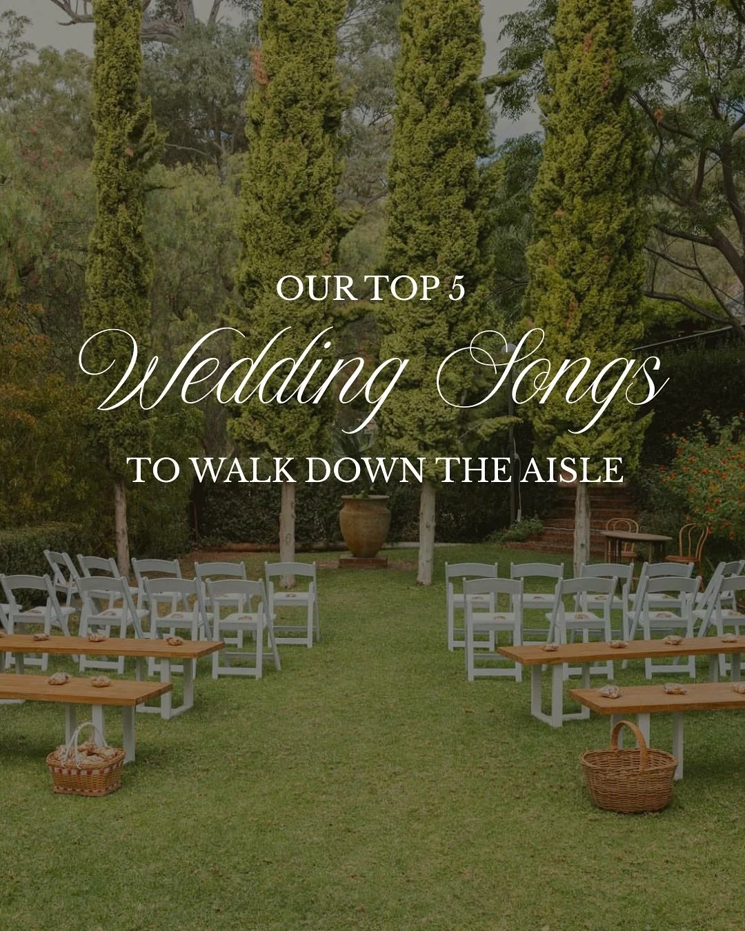 Whether you&rsquo;re dreaming of a soft piano melody or a love ballad that brings everyone to tears, these five aisle songs strike the perfect chord:

🤍 A Thousand Years by Christina Perri
🤍 Angel by Jack Johnson
🤍 Sea of Love by Cat Power
🤍 Stan