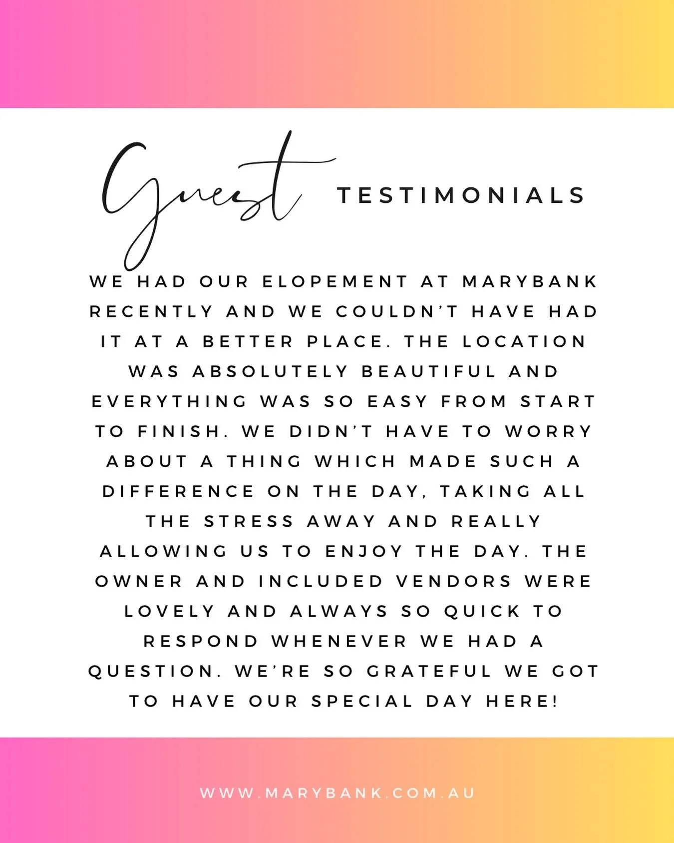 This is why we do what we do. 🤍

Huge congratulations to our first elopement couple of the season &mdash; we loved every minute of your day and we&rsquo;re so glad it was as stress-free as it looked from where we were standing.

Elopements at Maryba