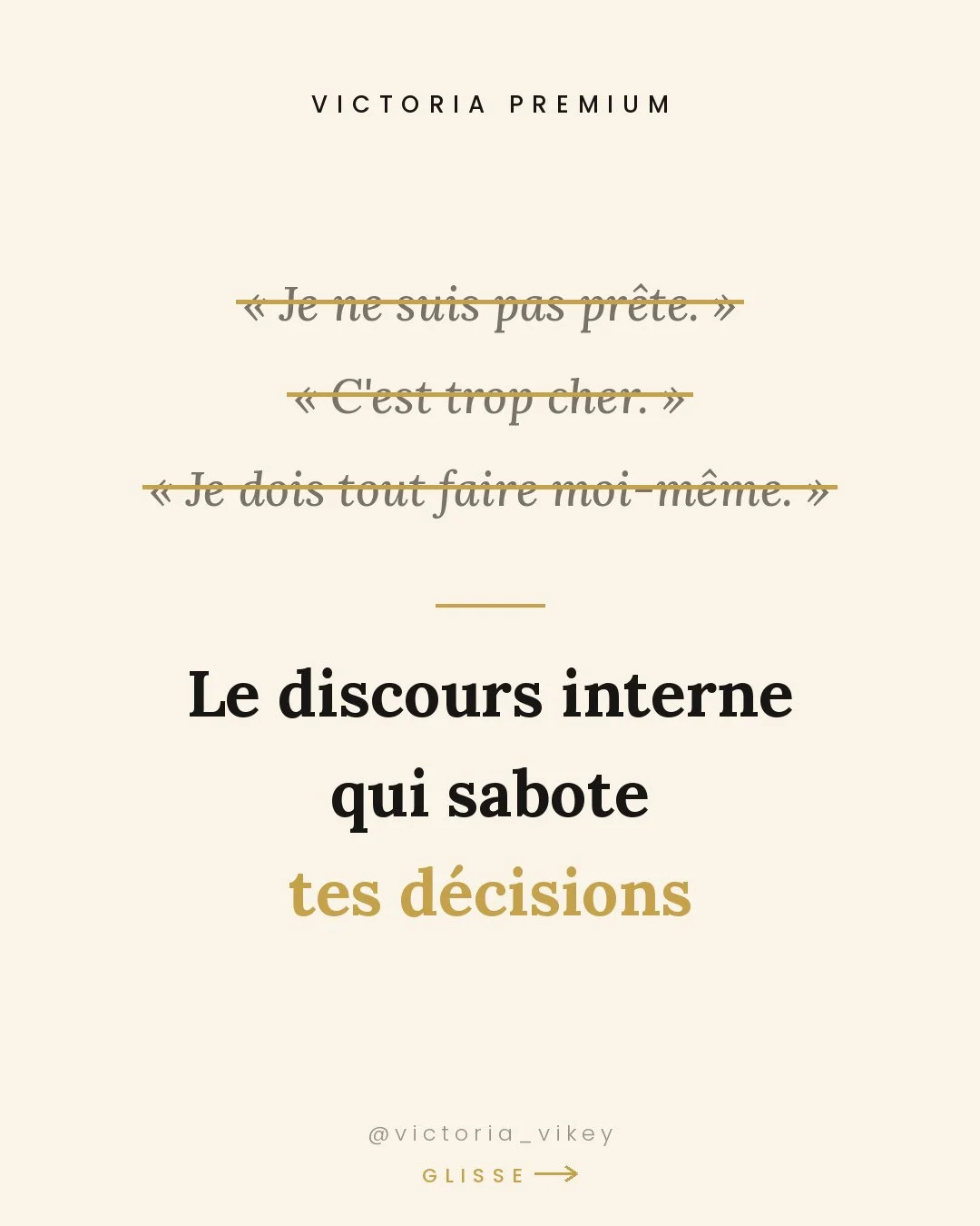 5 phrases que les femmes entrepreneures se r&eacute;p&egrave;tent  et leur version boss.⁠
⁠
Glisse pour les reformuler avec moi ➡️⁠
⁠
&laquo; Je ne suis pas pr&ecirc;te &raquo; &laquo; C'est trop cher pour mes clientes &raquo; &laquo; Je dois tout fa