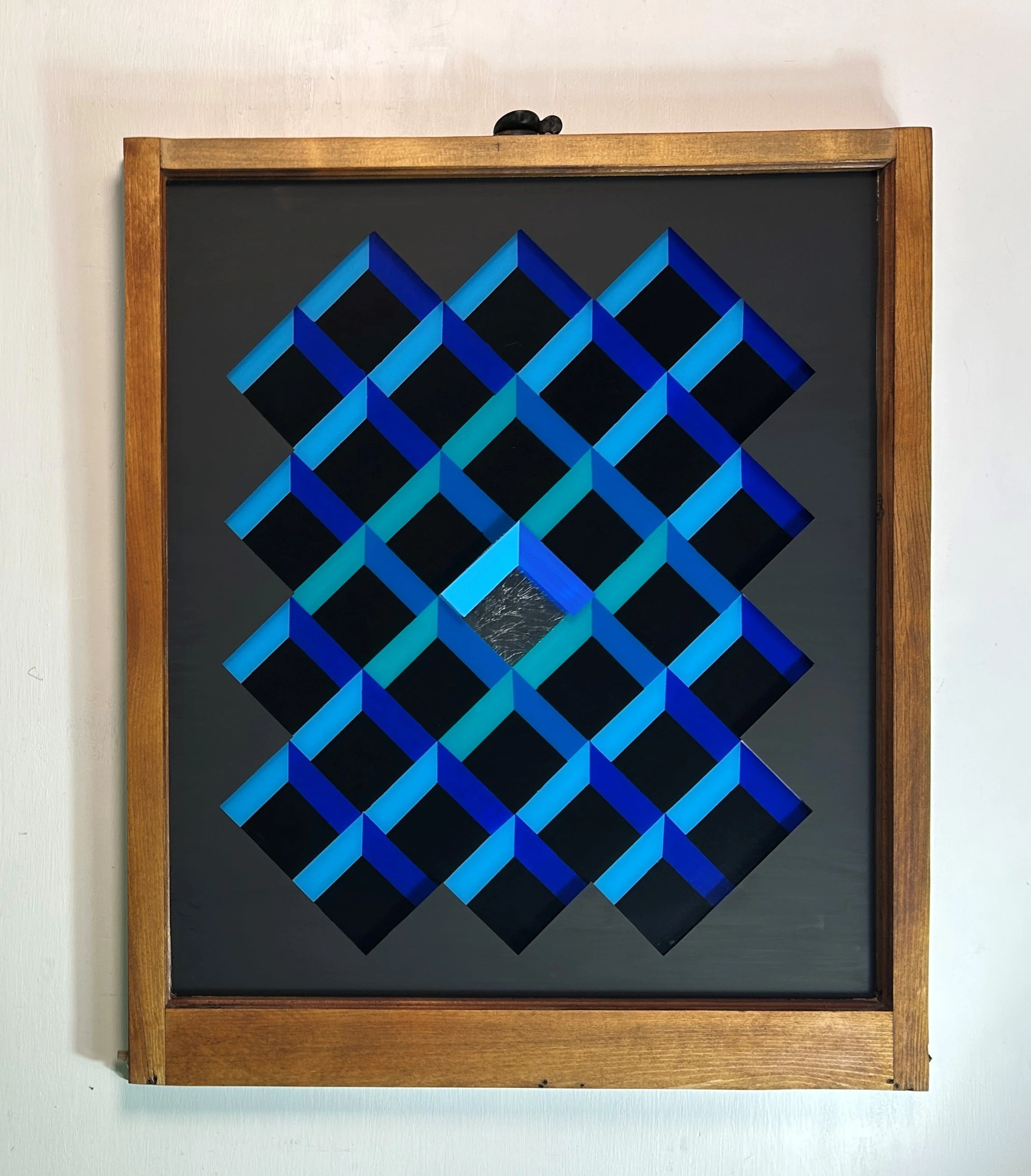 Coffer (2025)
   
Acrylic and silver leaf on reclaimed house window
(26" × 32") 