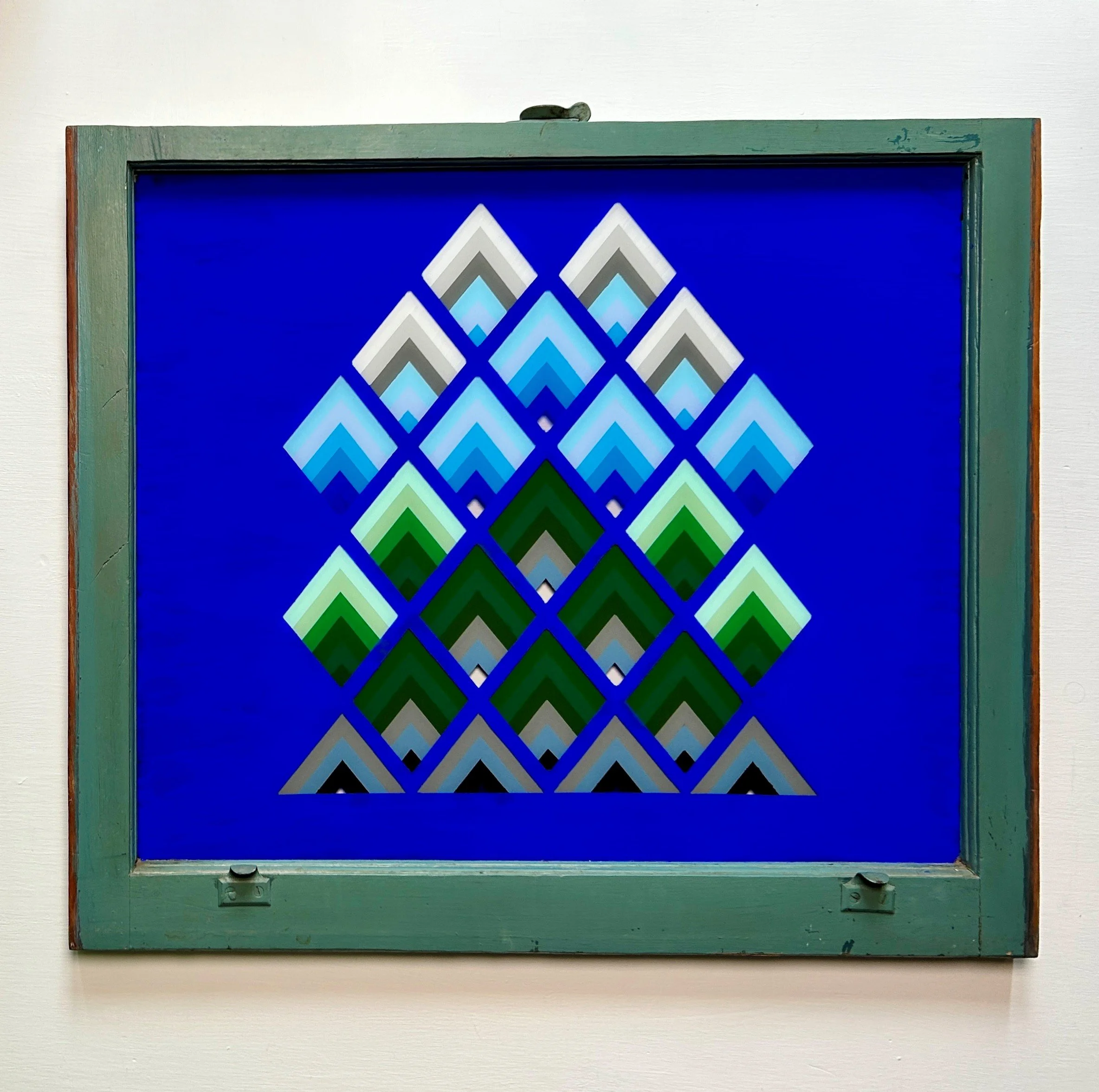 Massif (2026)
   
Acrylic on reclaimed house window
(28" × 30") 