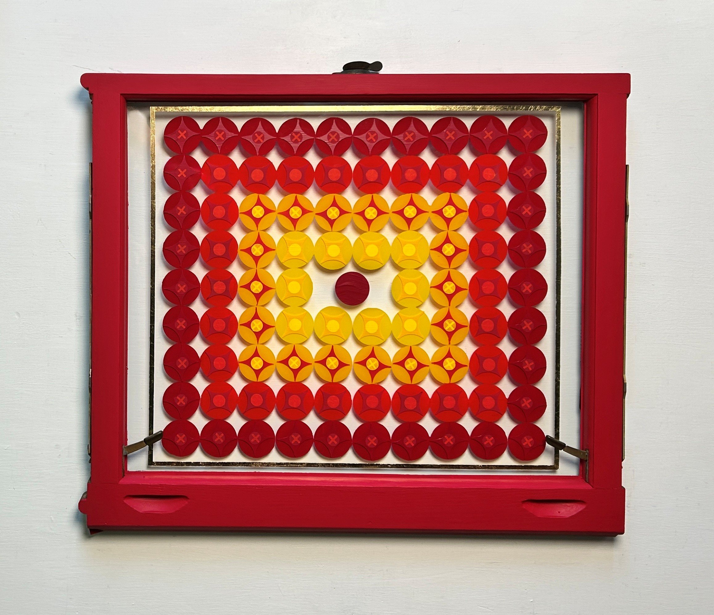Groove (2026)
   
Acrylic on reclaimed house window
(24"x28")