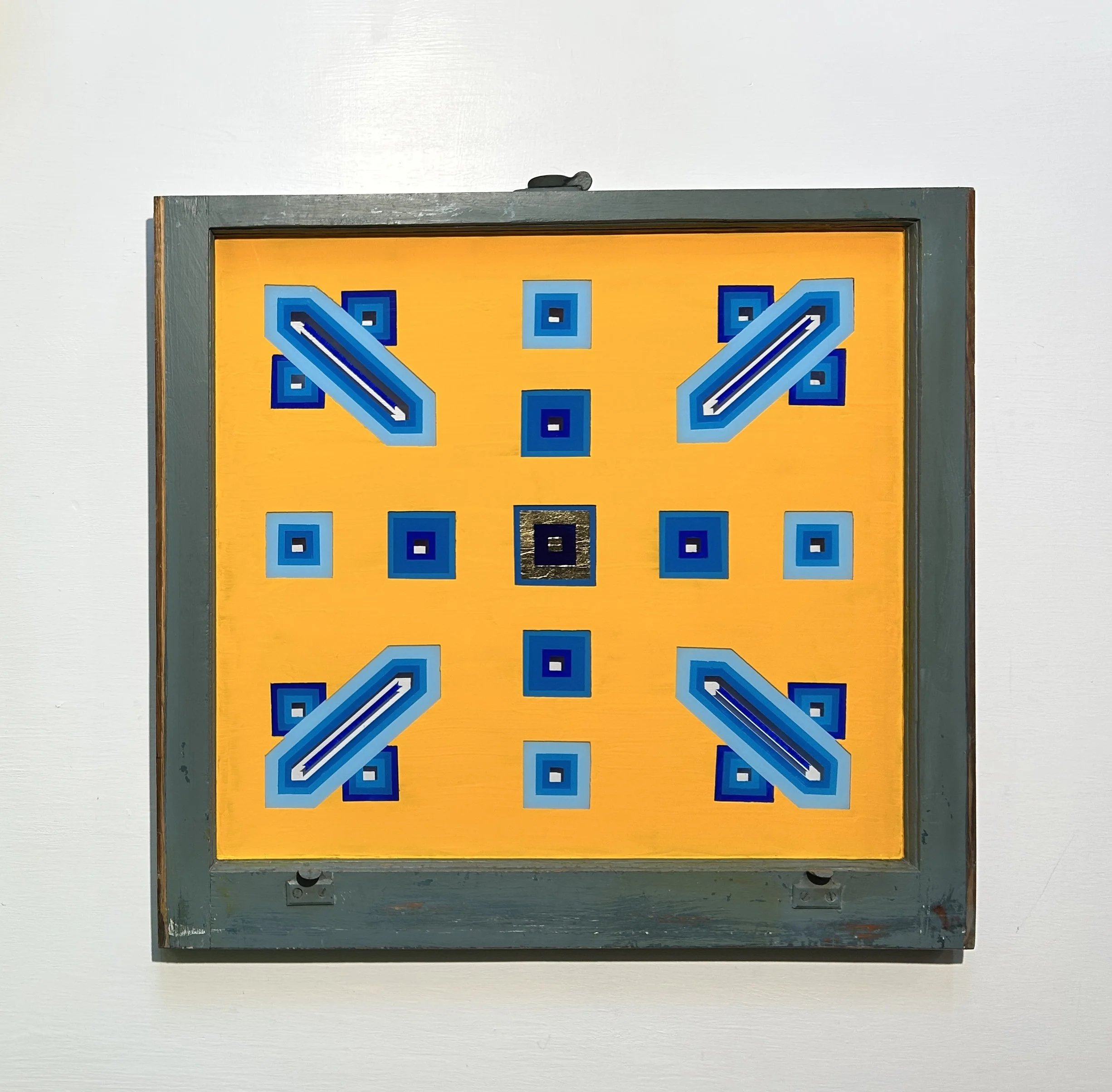 Culvert (2026)
   
Acrylic and gold leaf on reclaimed window
(26"x30")