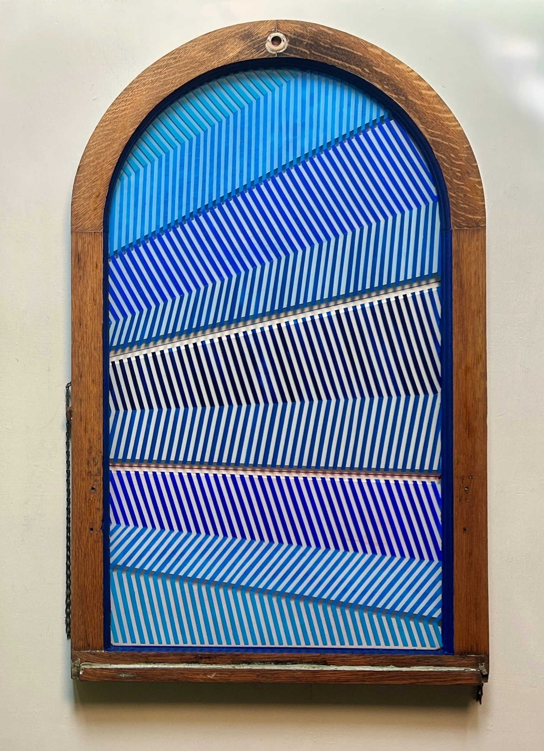 Cant (2026)
   
Acrylic on reclaimed school window
(24" × 37") 