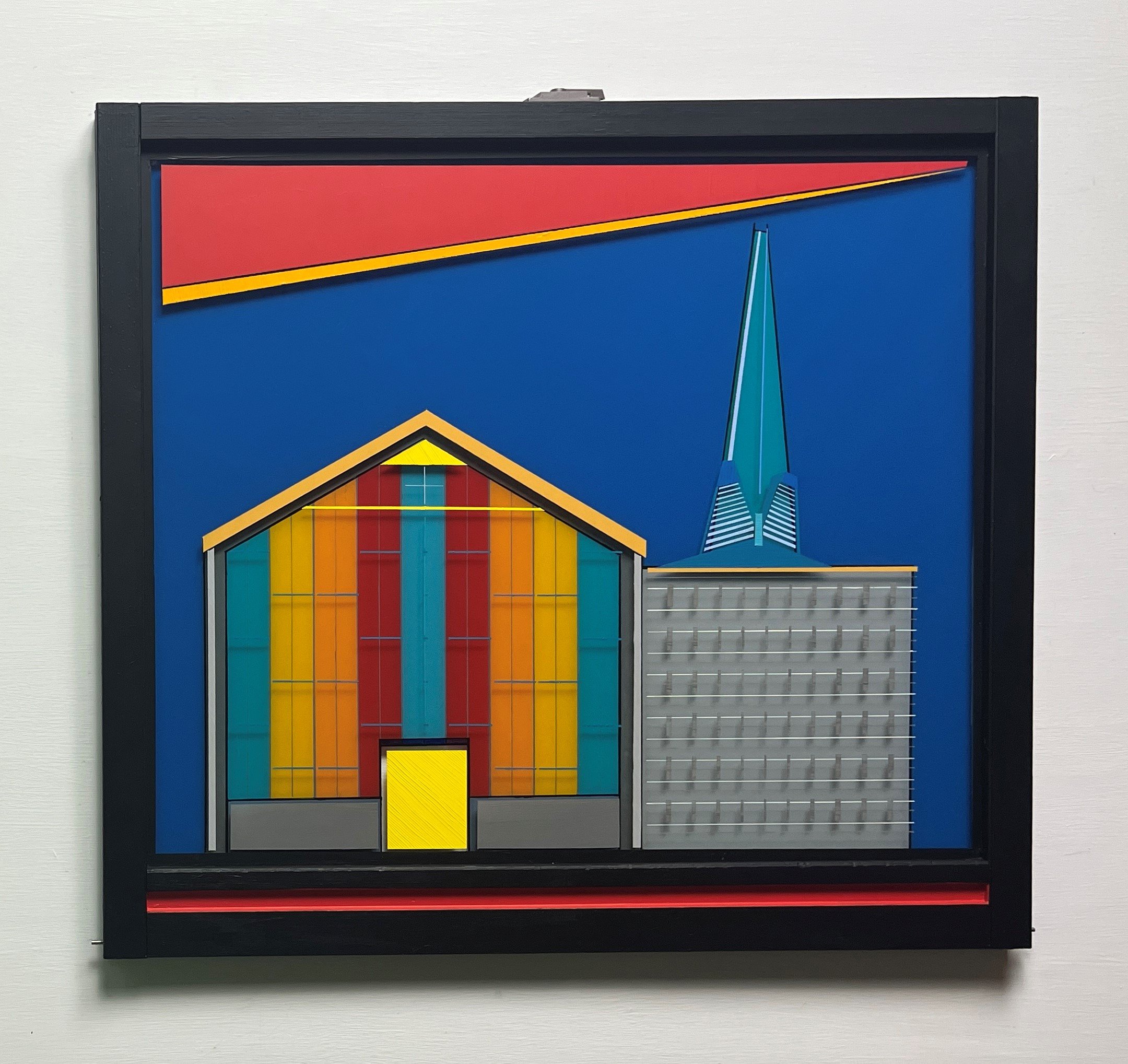 Cortege (2026)
   
Acrylic on reclaimed house window
(32" × 28") 
