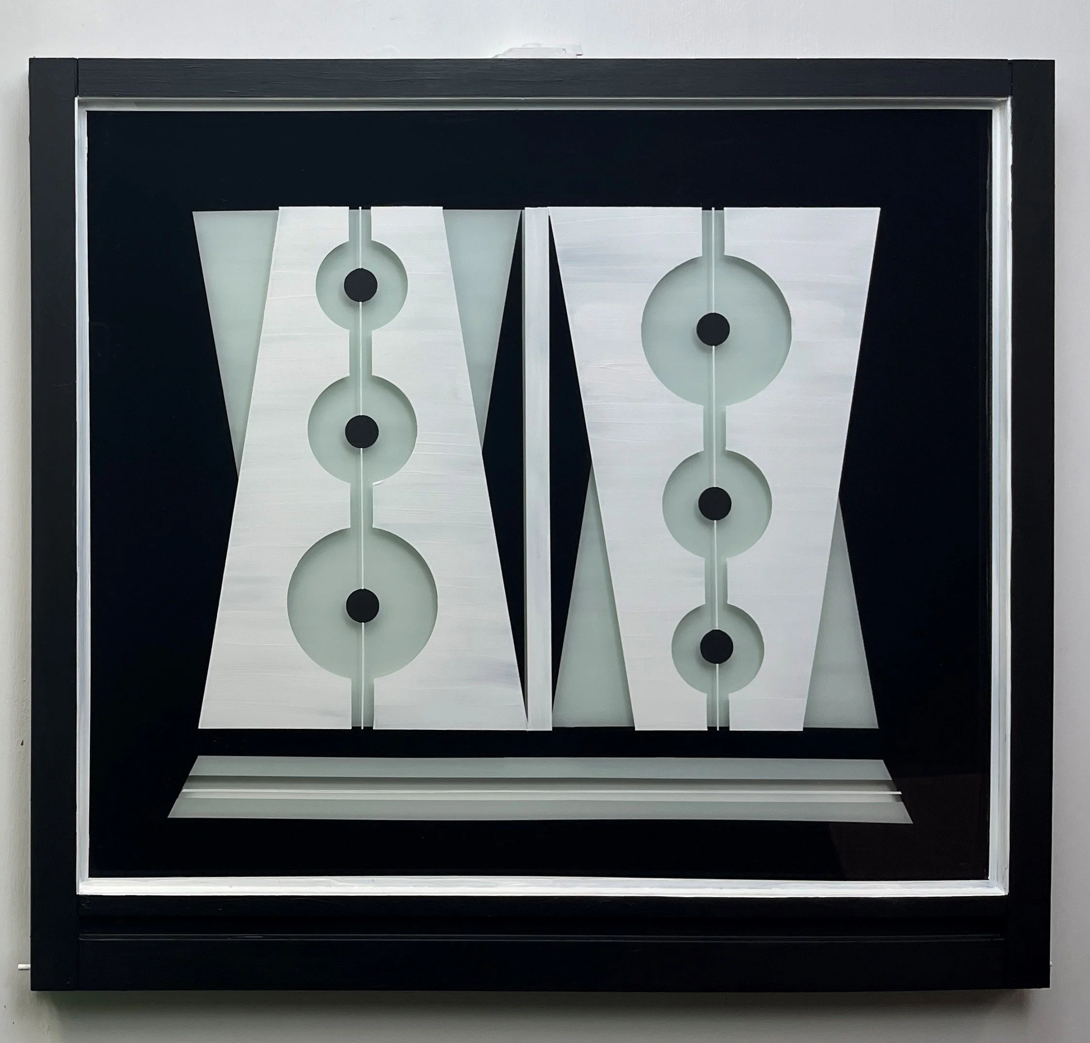 Arrangement (2023)
   
Acrylic and gesso on reclaimed house window
(26" × 28") 