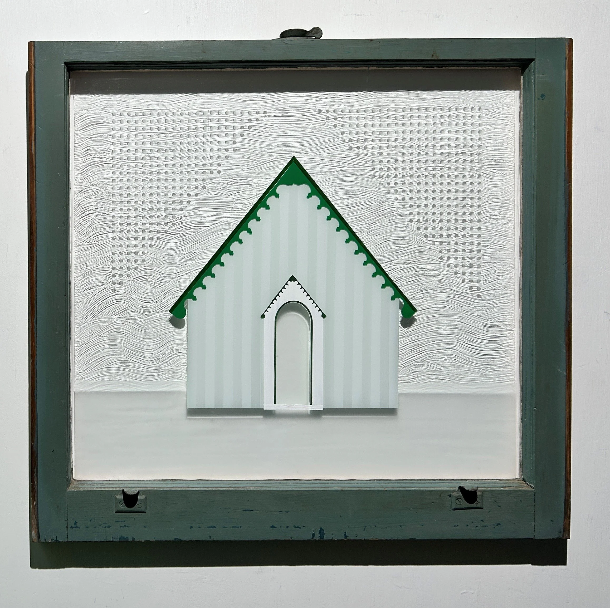 Pine (2026)
   
Acrylic and gesso on reclaimed window
(26"x30")