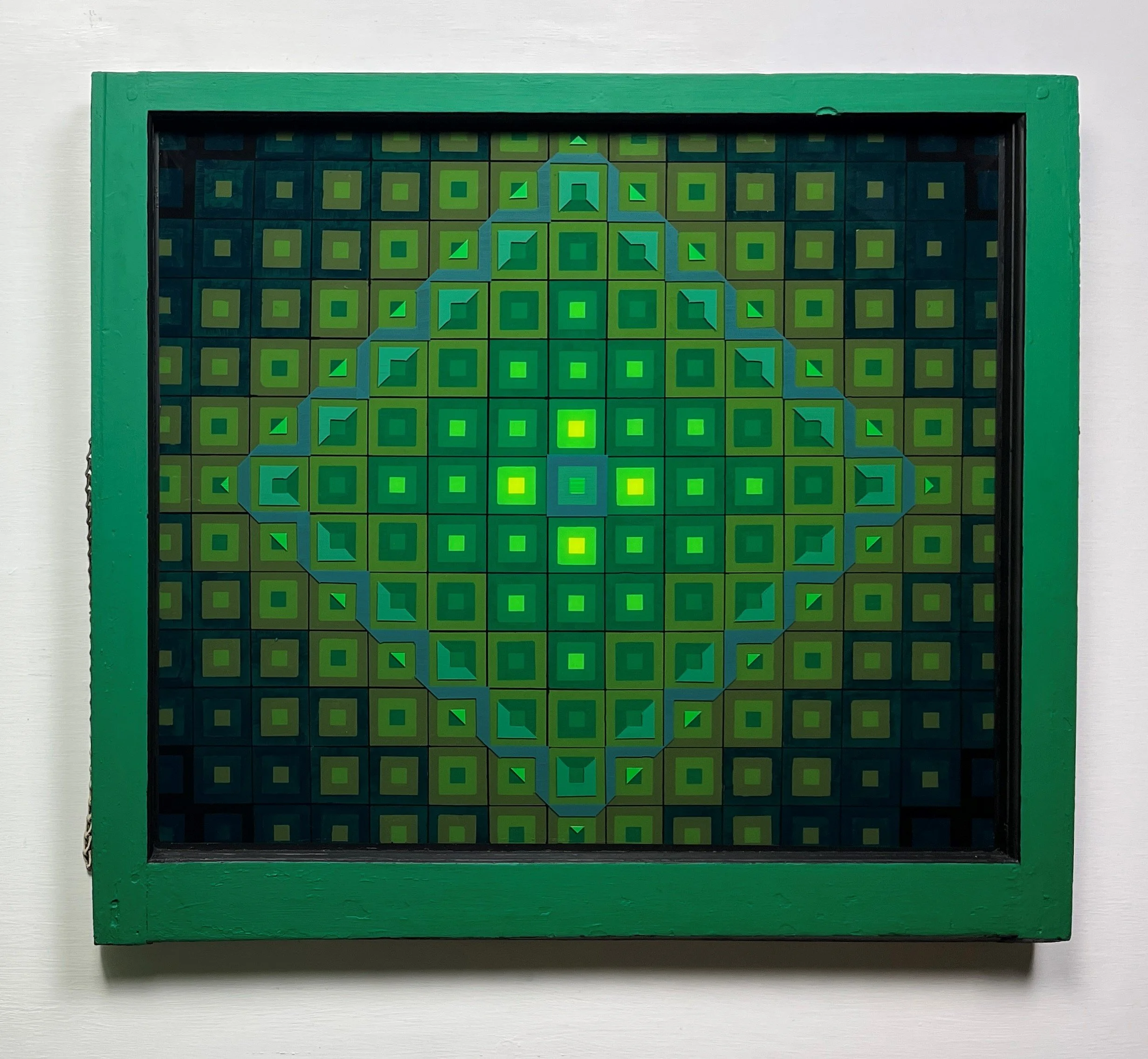 Verdant (2024)
   
Acrylic on reclaimed house window
(31" × 28") 
