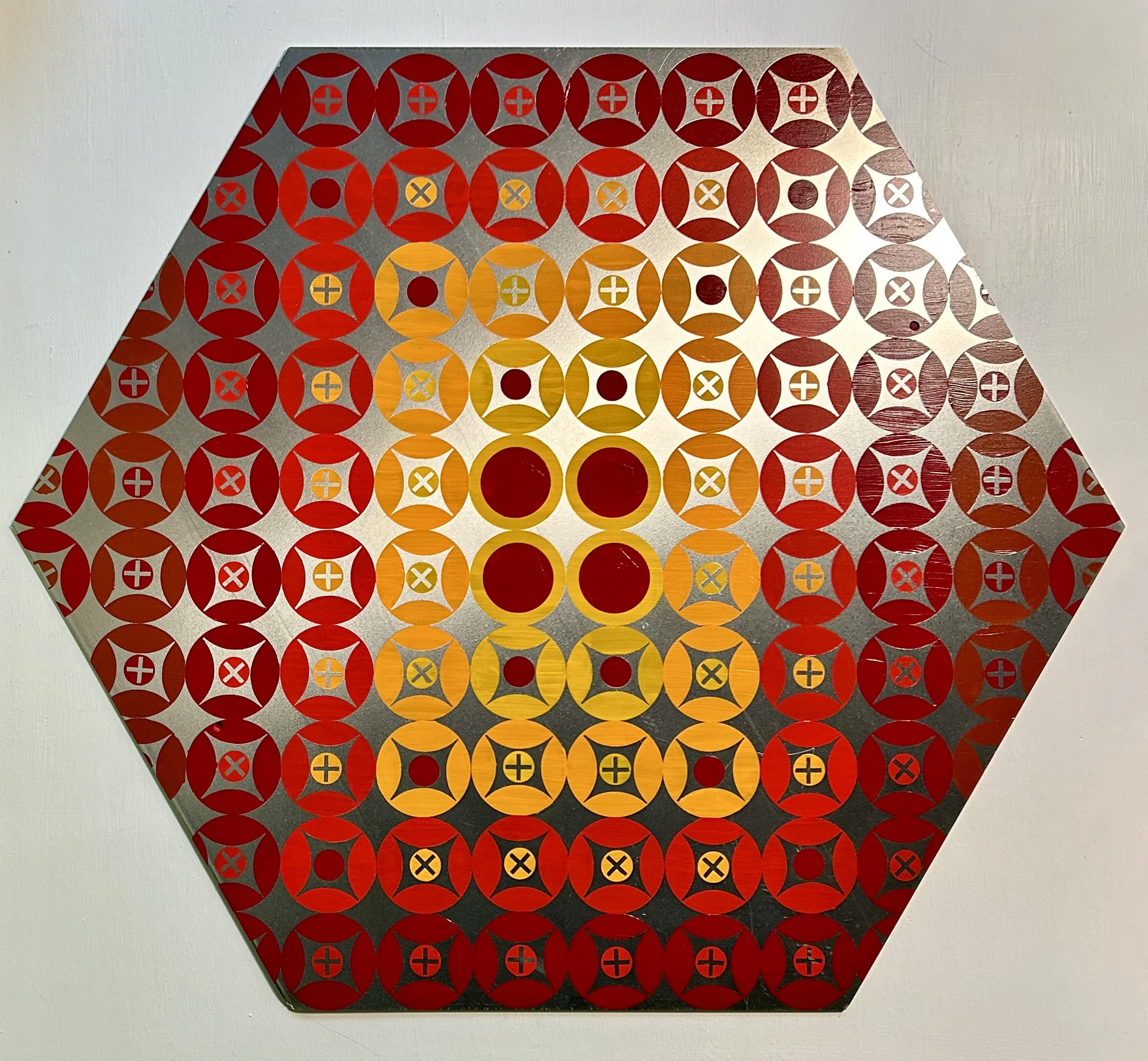 Gearwork (2026)
   
Acrylic on aluminum hexagonal panel
(36"x36")
Permanently Installed at Gallery 66 Mural in Downtown New Britain