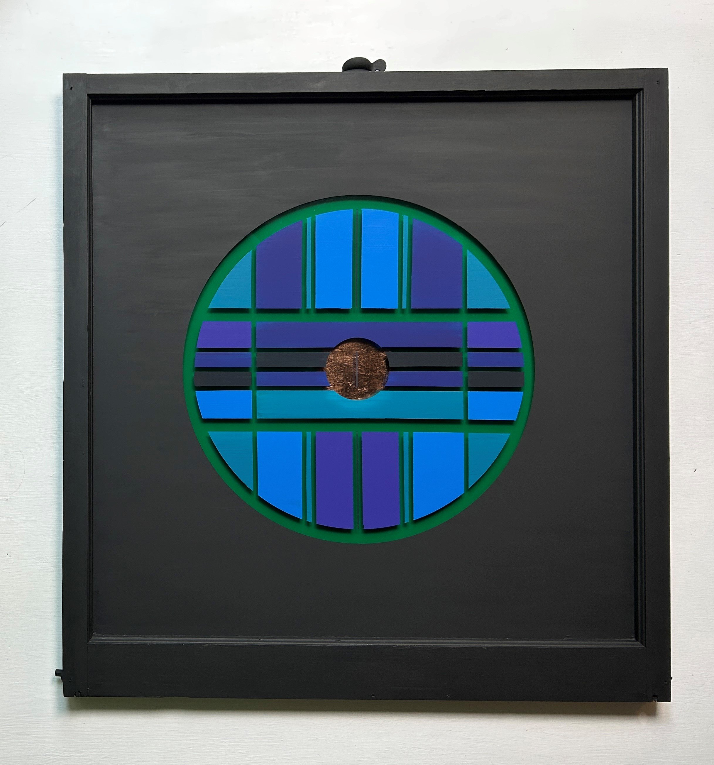 Hub (2025)
   
Acrylic on reclaimed house window
(32"x32")
