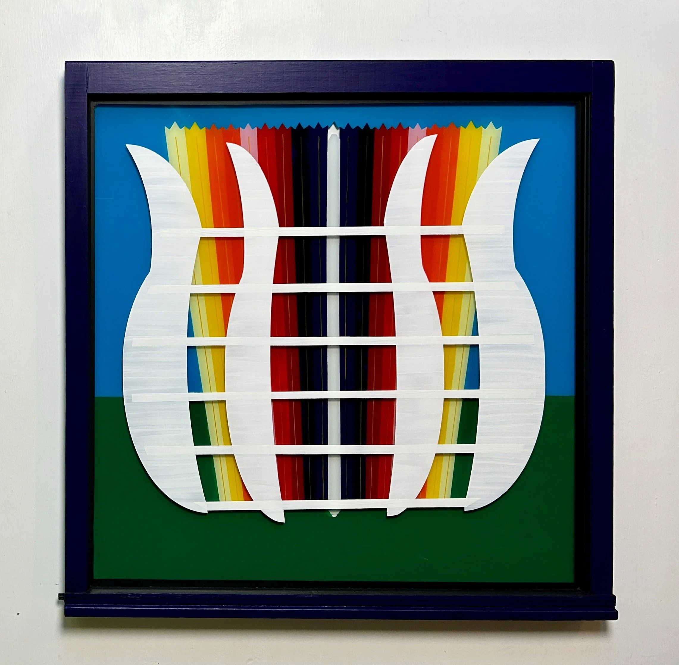 Triumph (2025)
   
Acrylic on reclaimed house window
(32"x32")
