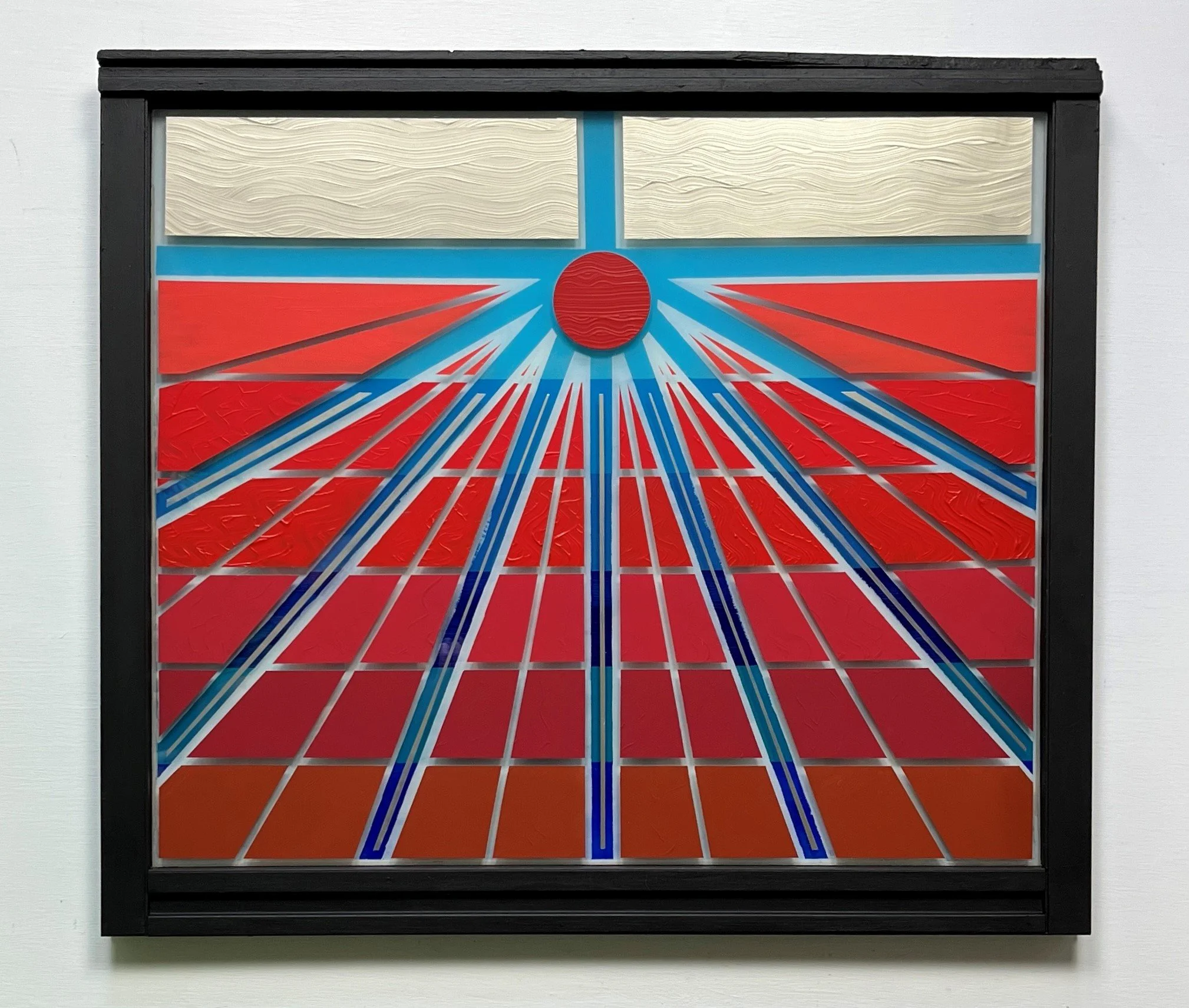 Retinopathy (2024)
   
Acrylic on reclaimed house window
(26" × 28") 