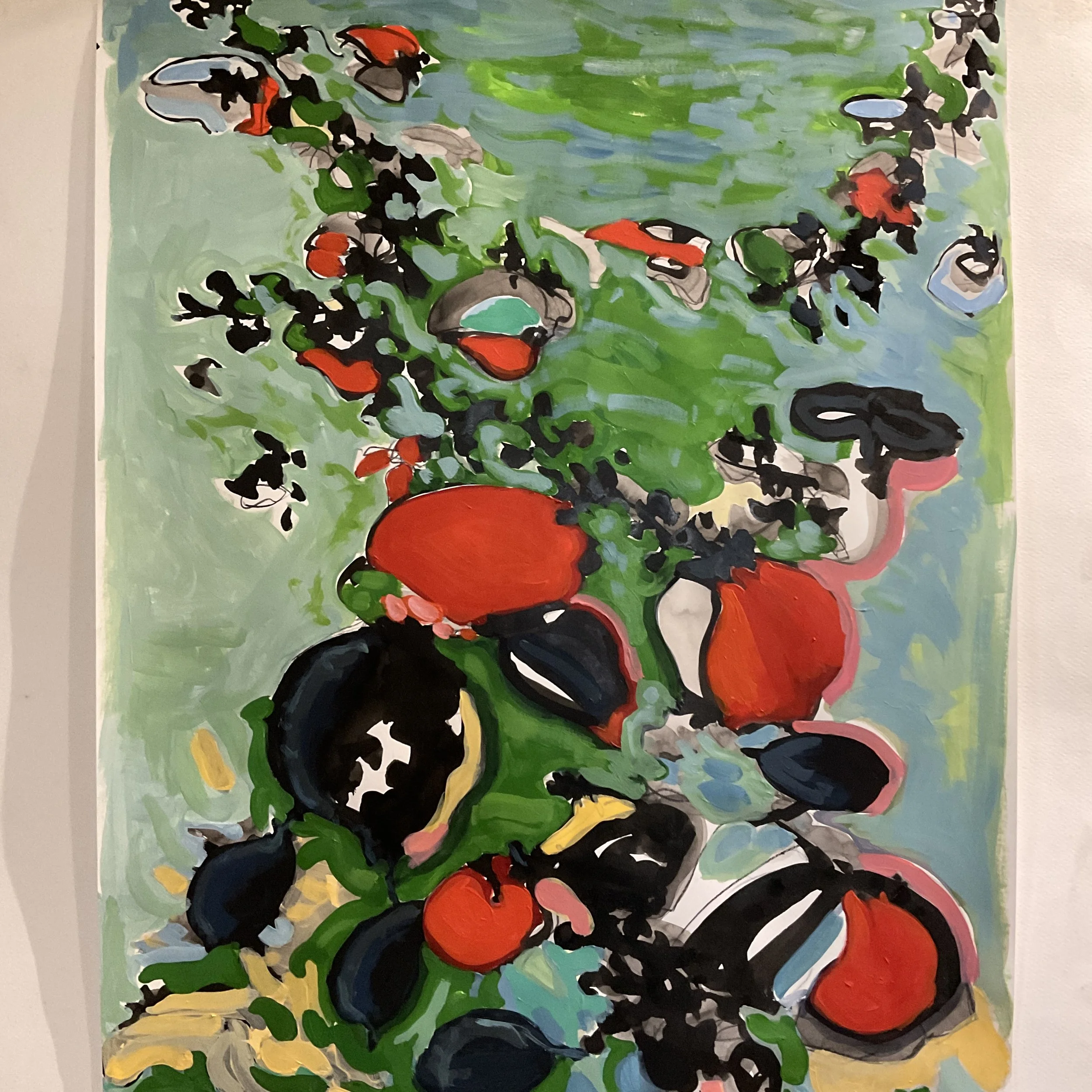 Peinture aux fruits rouges, 2026, acrylique sur papier, 60x83 cm