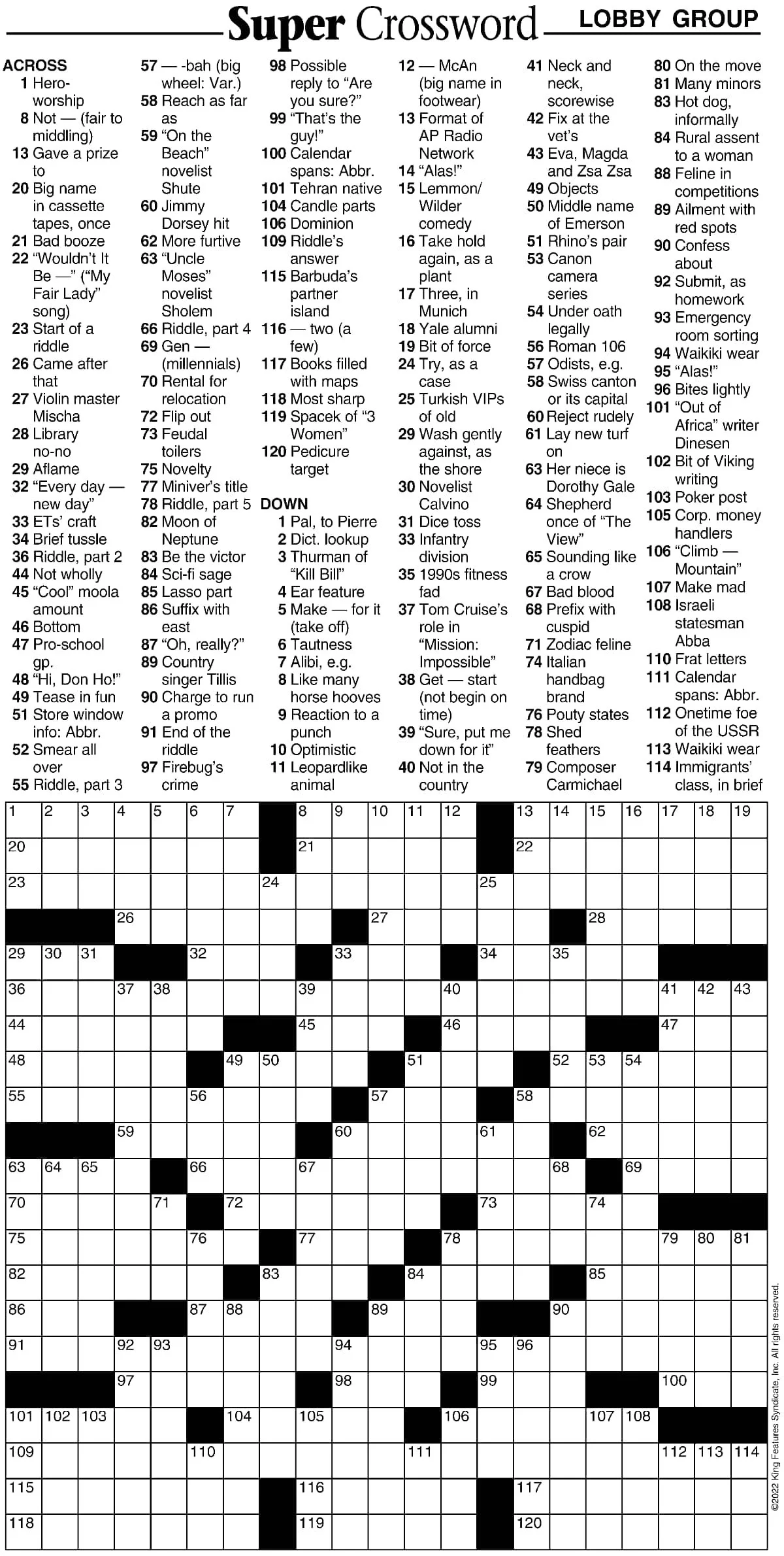 Super Crossword Lobby Group The Weekly Bean