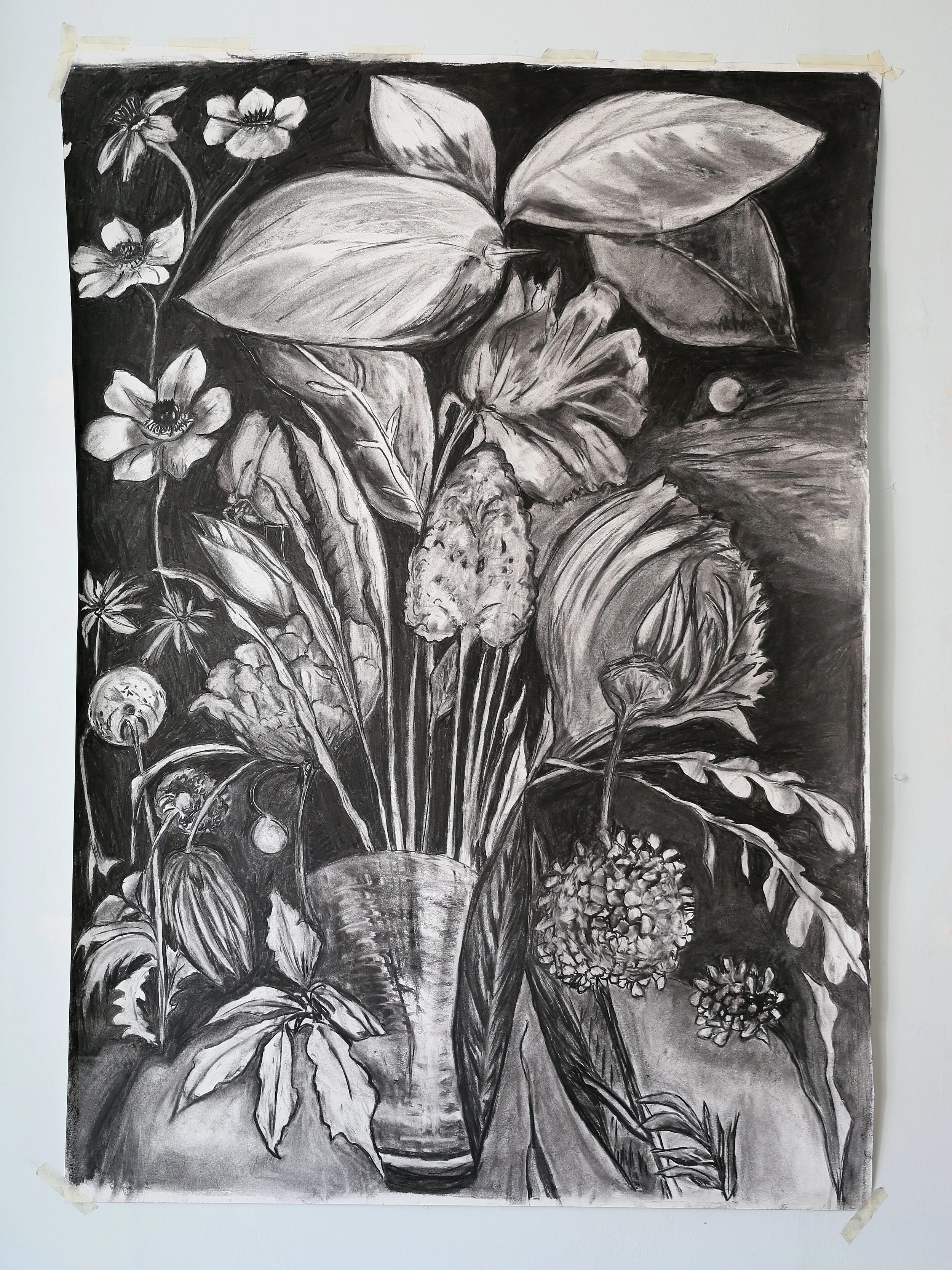 A Vase of Flowers (for Debbie) , 1.5 x 1 m, charcoal on paper. Unframed